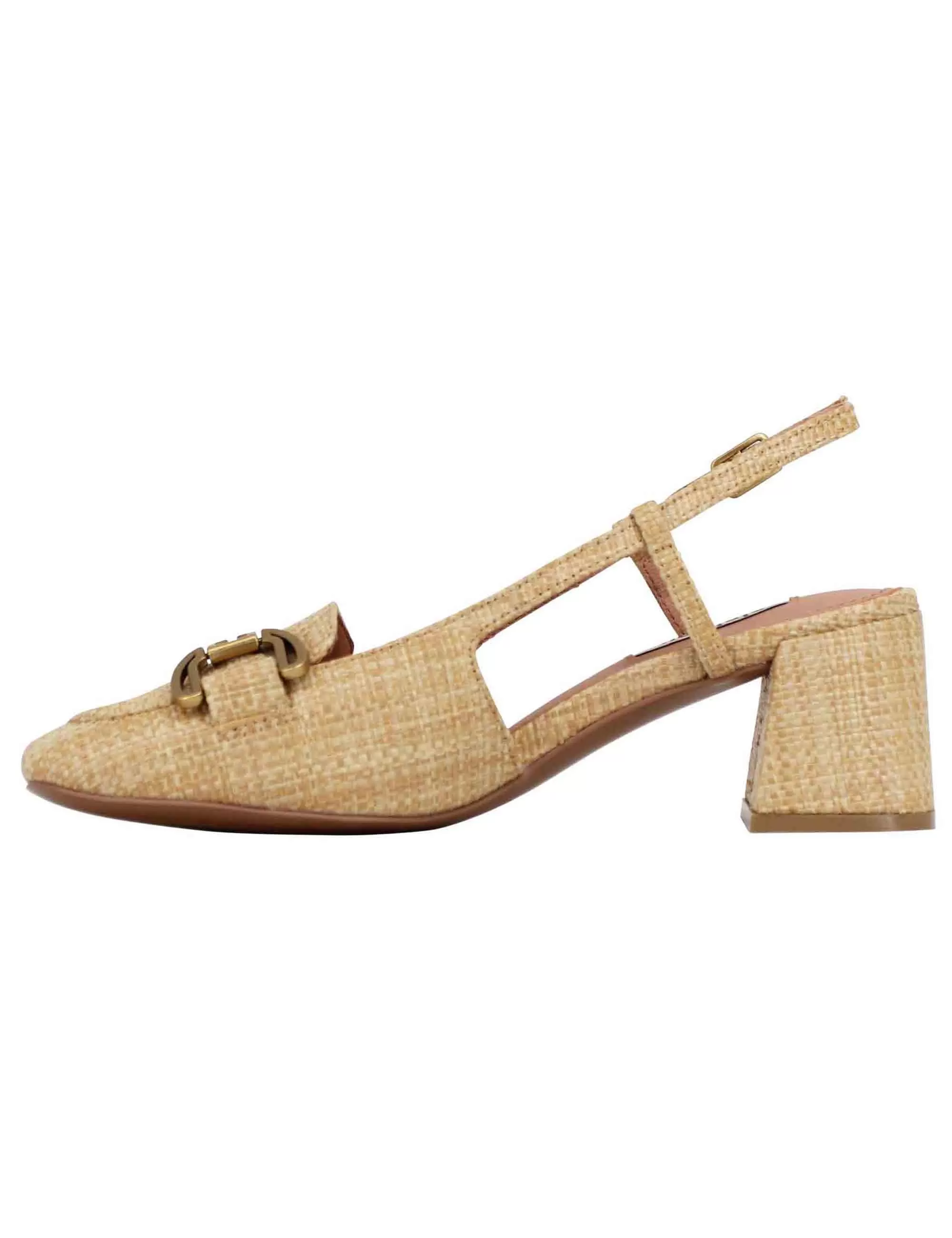 Decollete slingback donna in tessuto naturale con fibbia Renée