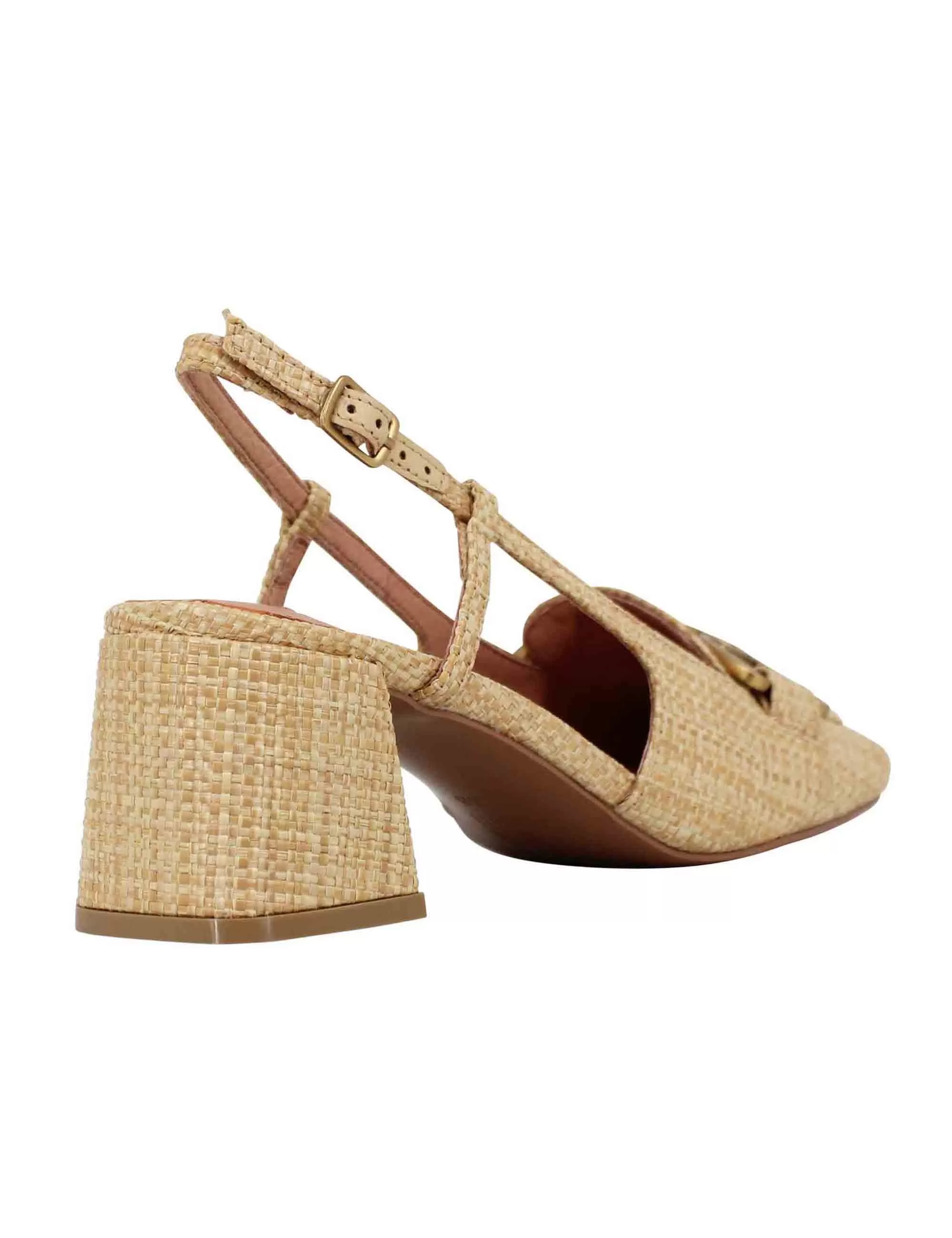 Decollete slingback donna in tessuto naturale con fibbia Renée