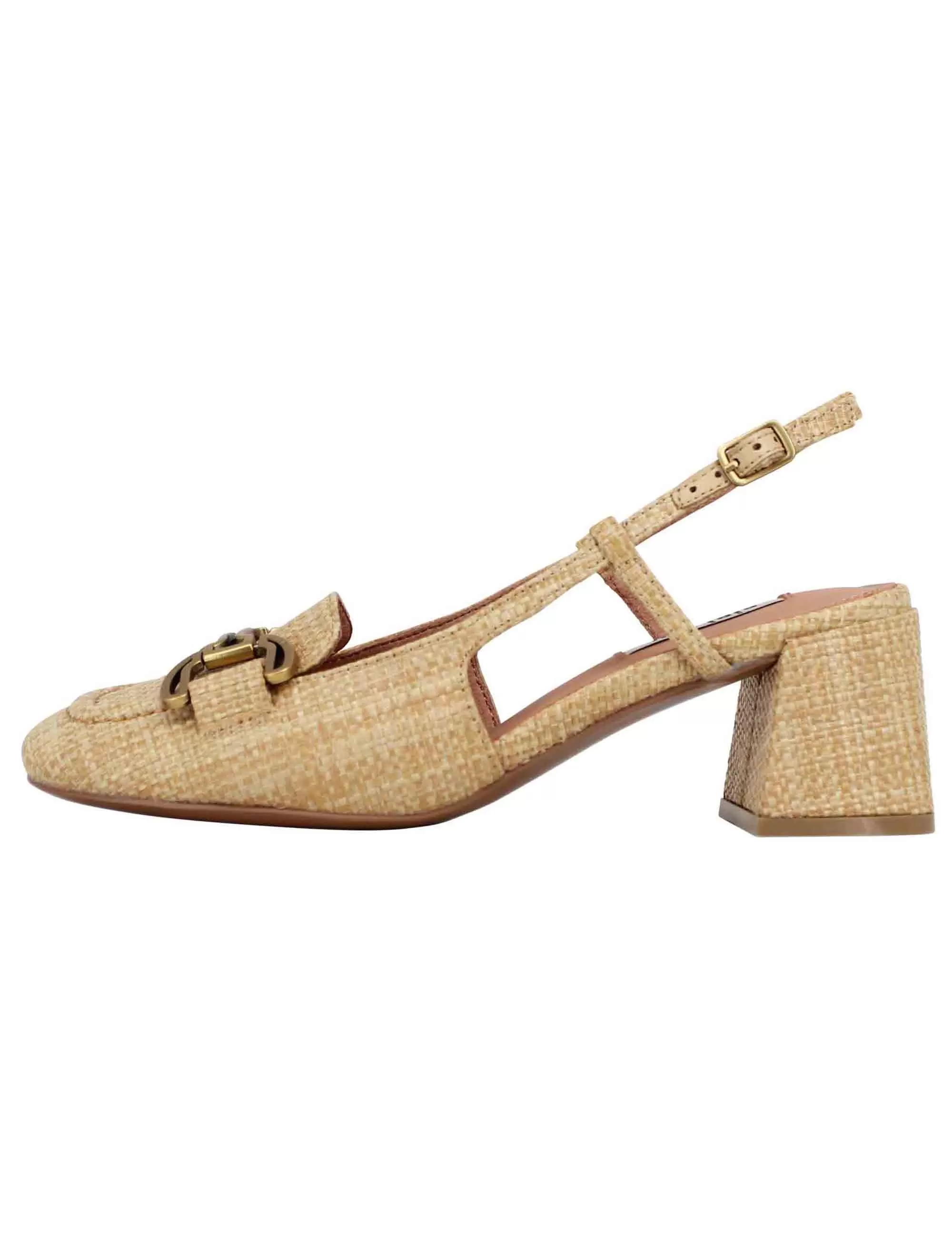 Decollete slingback donna in tessuto naturale con fibbia Renée