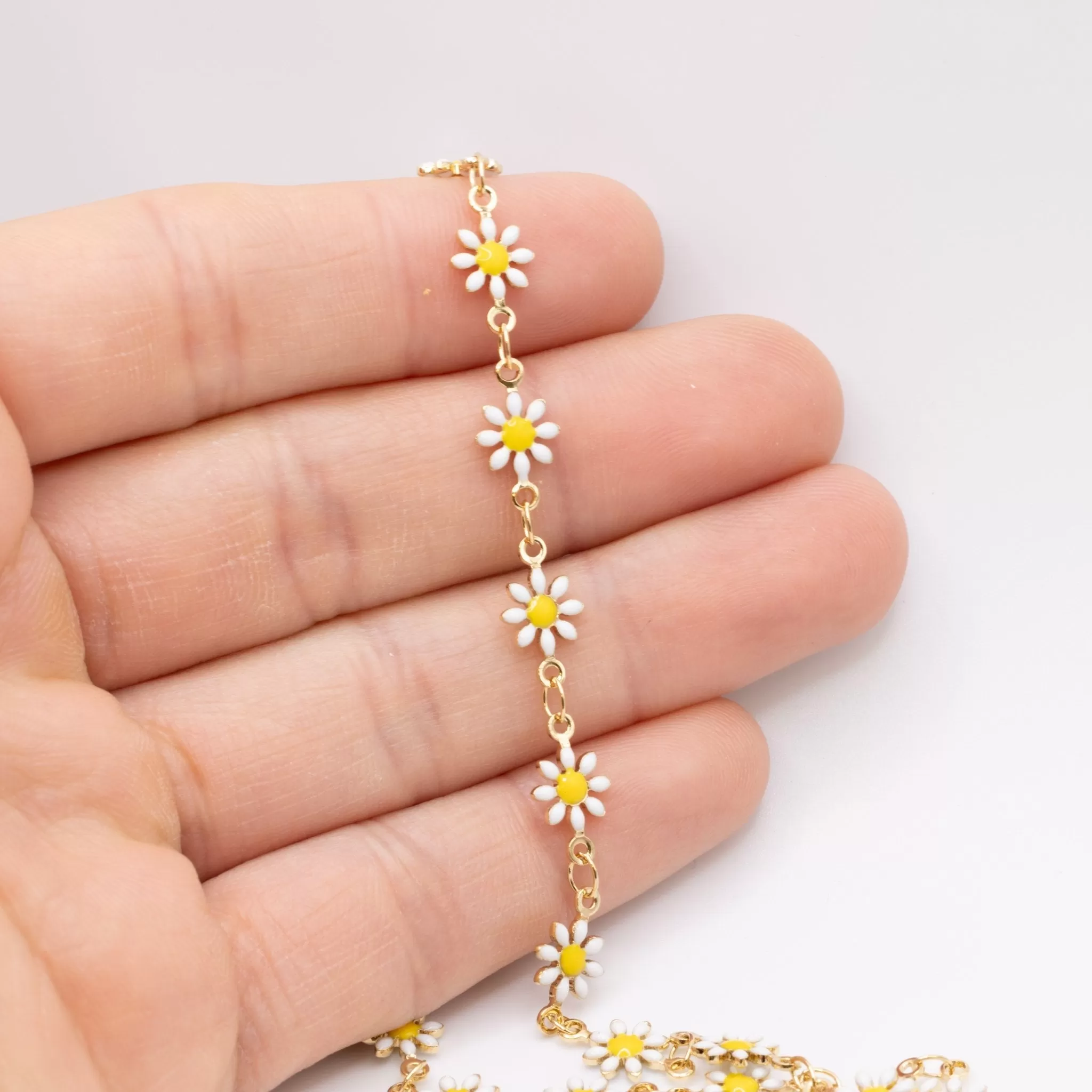 Deisi Flower Enamel Chain, 14K Gold Overlay Plated, Wholesale Jewelry Chain