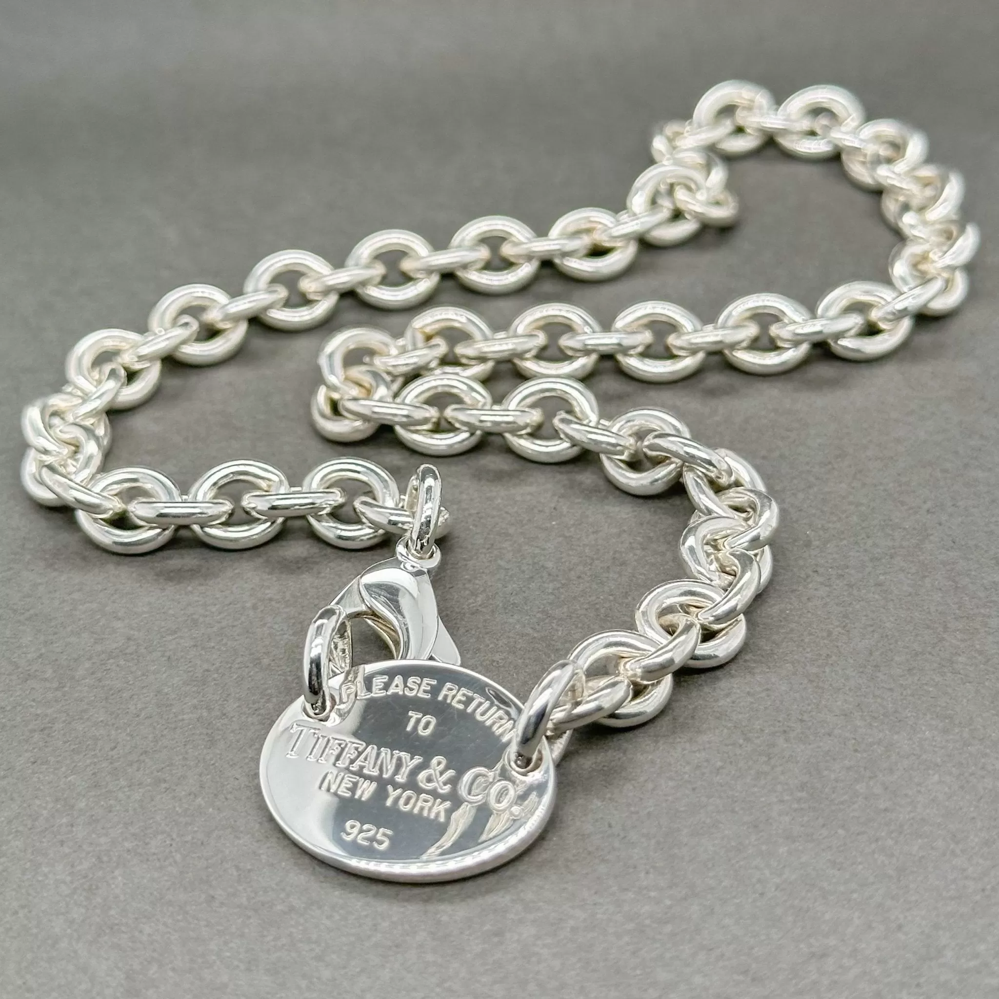 Estate Tiffany & Co. SS Oval Tag Necklace