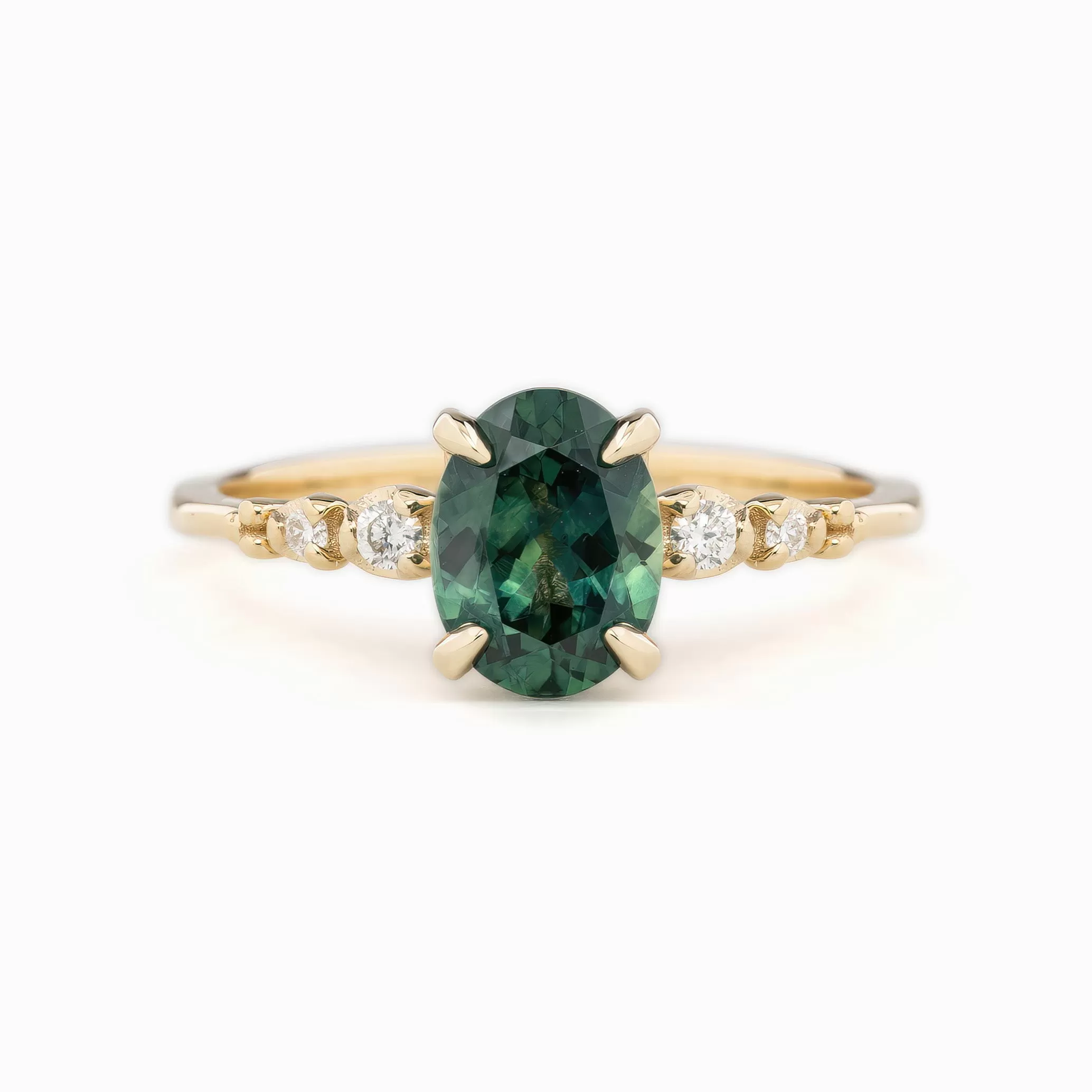 Estel Luxe Ring 1.71ct Blue Green Montana Sapphire, 14k Yellow Gold (One of a kind)