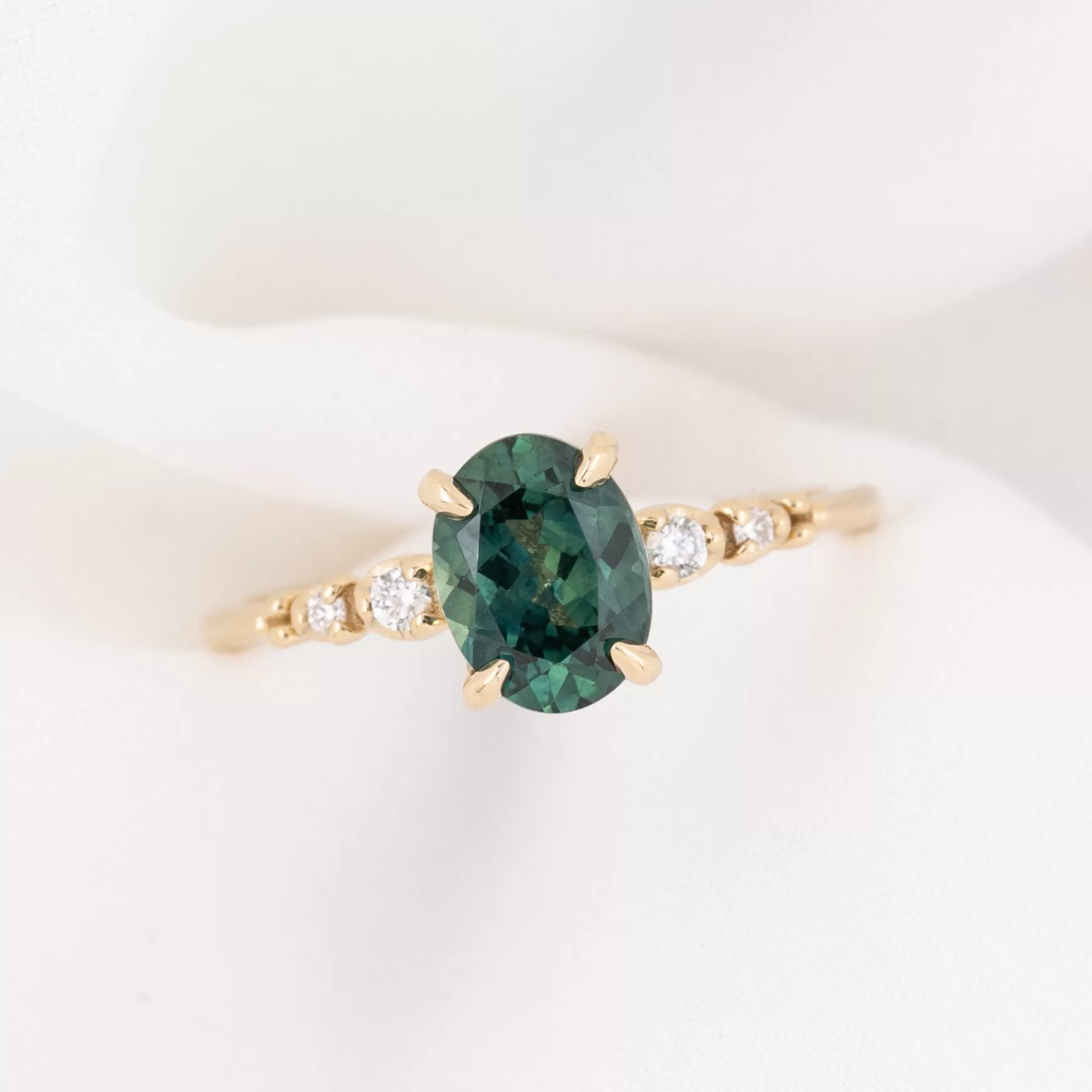 Estel Luxe Ring 1.71ct Blue Green Montana Sapphire, 14k Yellow Gold (One of a kind)