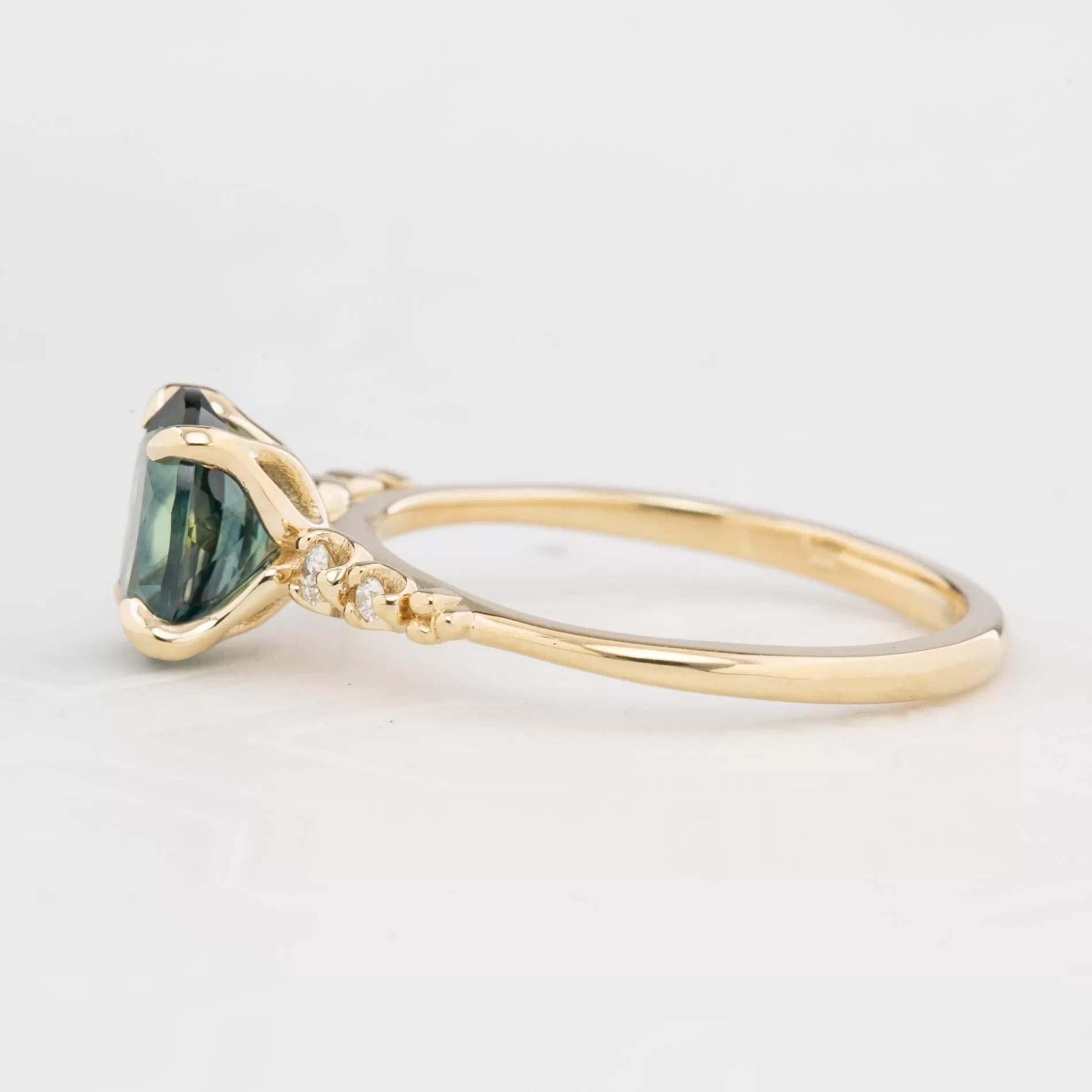 Estel Luxe Ring 1.71ct Blue Green Montana Sapphire, 14k Yellow Gold (One of a kind)