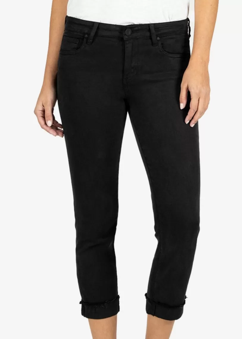 FINAL SALE - KUT Amy Mid Rise Crop Cuffed Straight Leg Black Jean