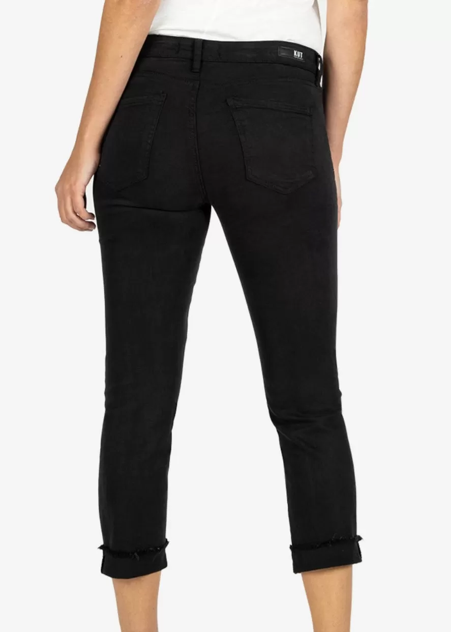 FINAL SALE - KUT Amy Mid Rise Crop Cuffed Straight Leg Black Jean