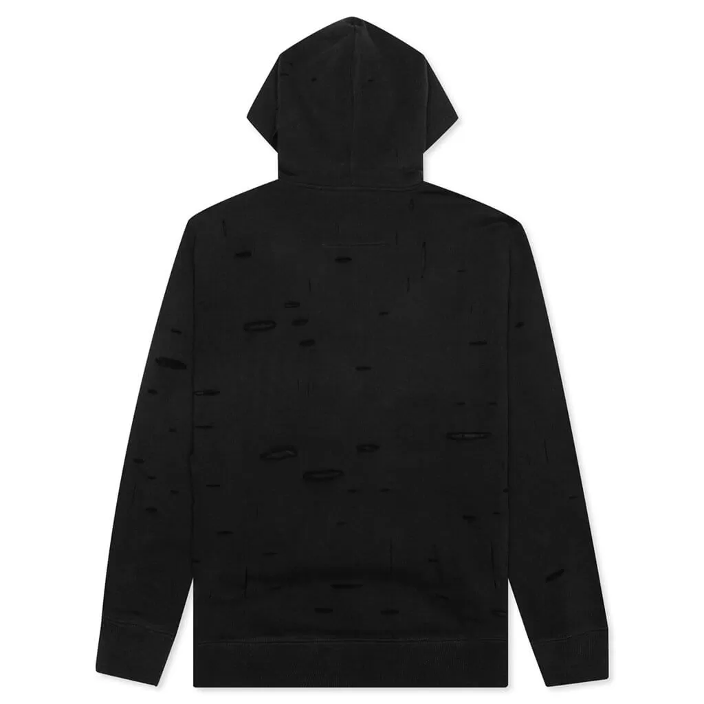 Fleece Hoodie Destroyed Effect - Faded Black