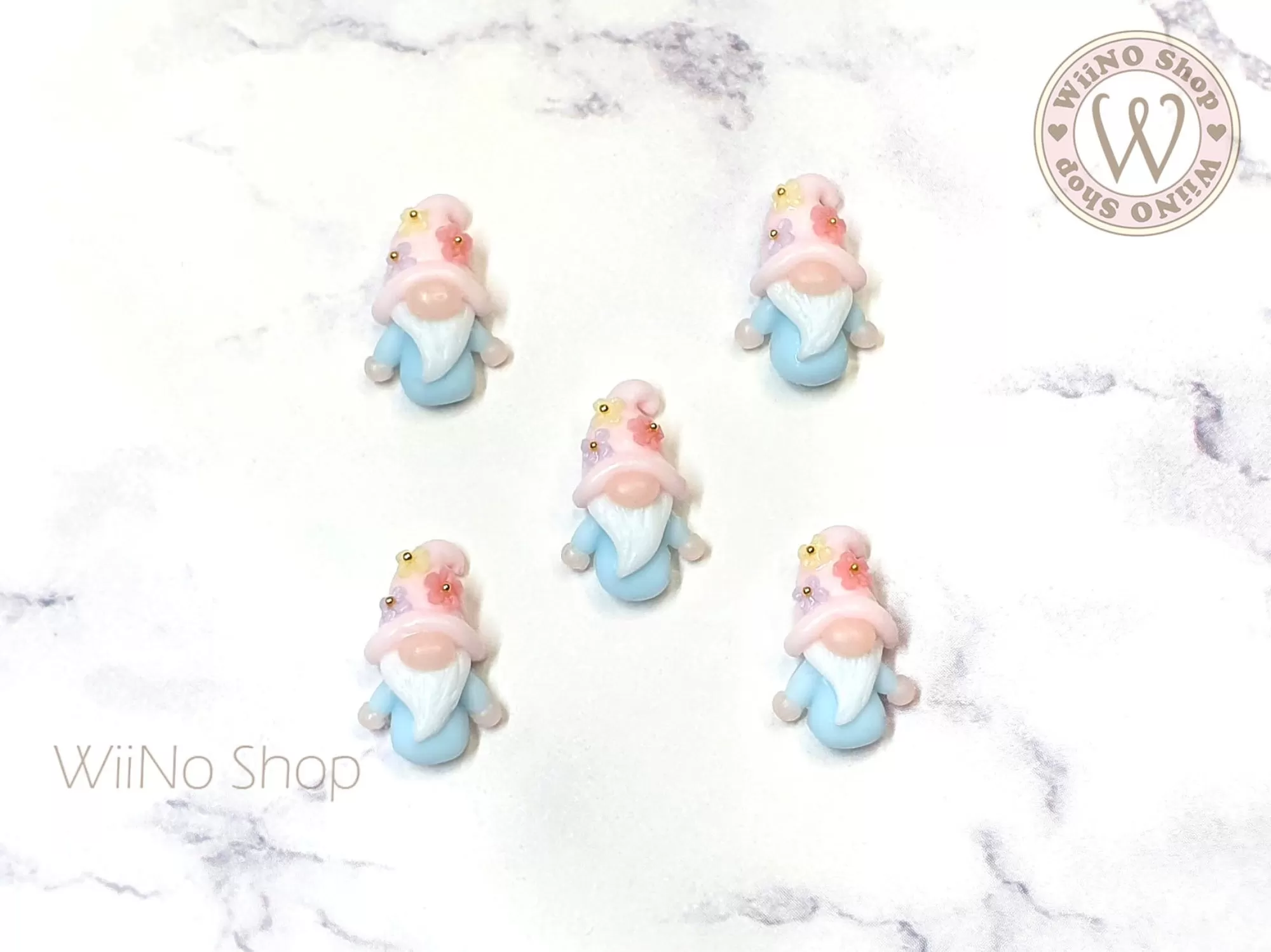 Flower Hat Gnome 3D Handmade Nail Art Charm - 2 pcs