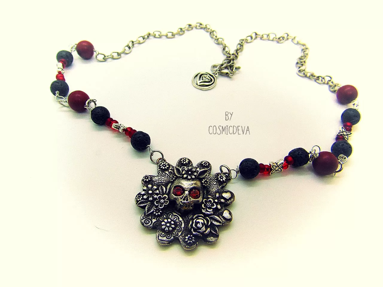 Frida Kahlo Sugar Skull Flower Roses Silver Bronze Necklace