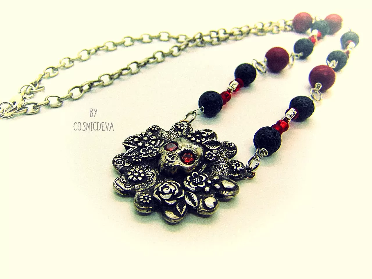 Frida Kahlo Sugar Skull Flower Roses Silver Bronze Necklace