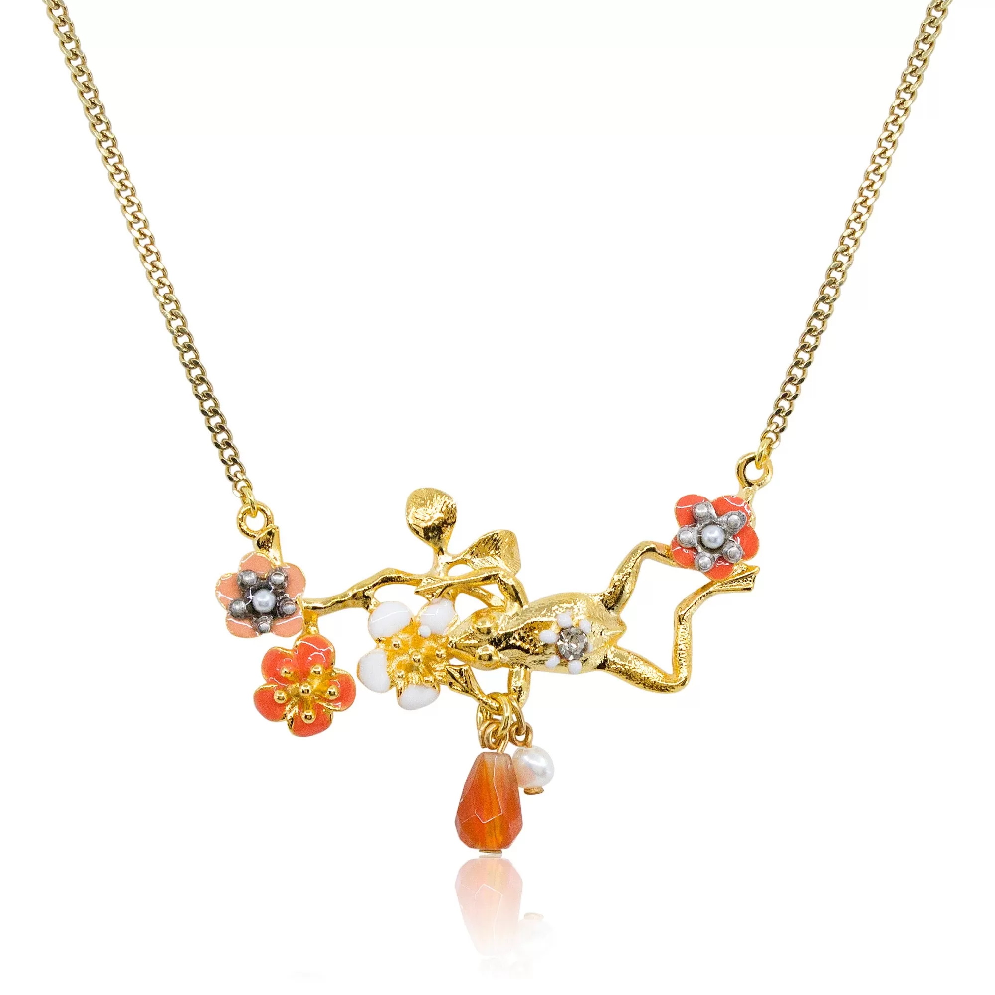 Gold Frog Swimming in Flower Pond Necklace by Eric et Lydie