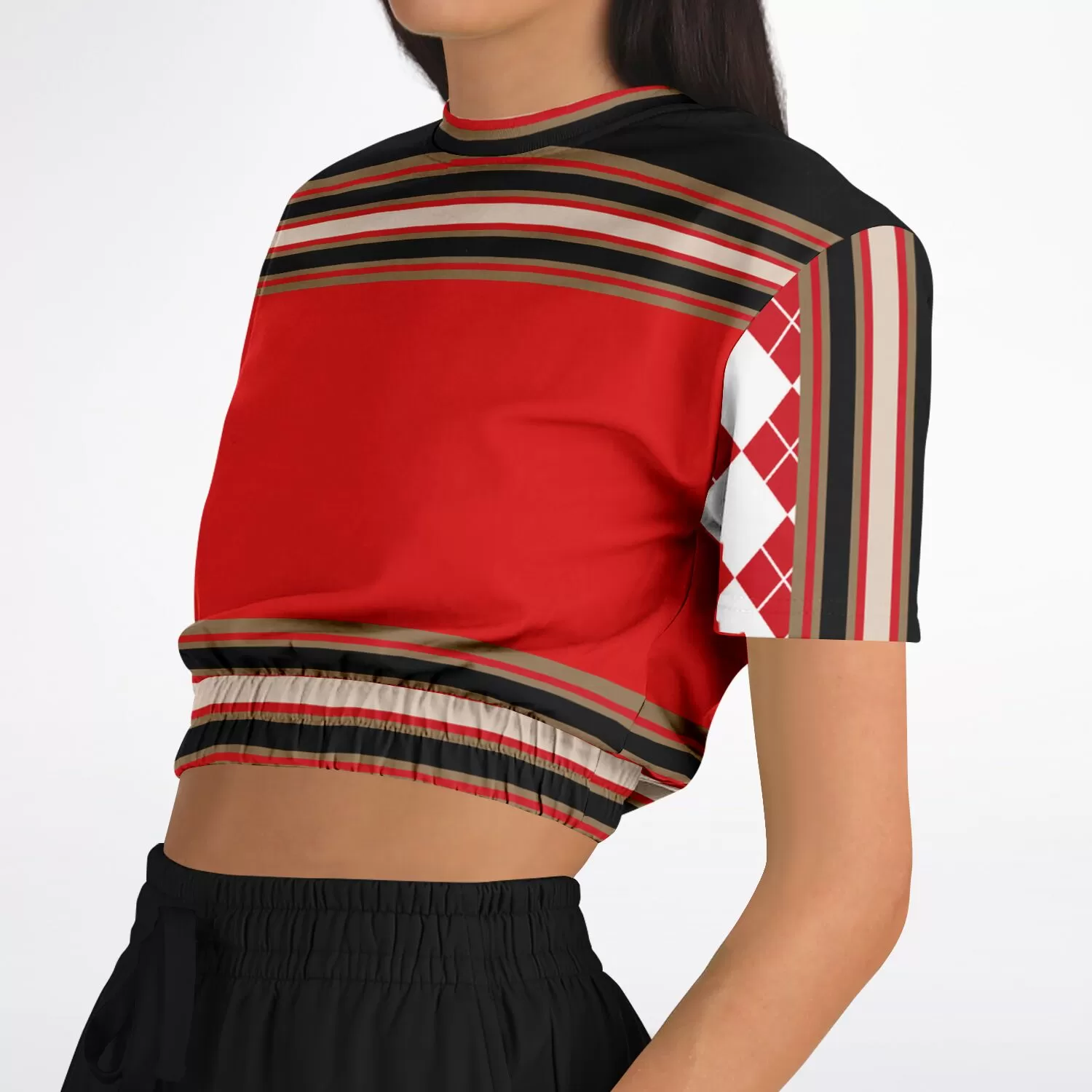 Gold Line Trio Short Sleeve Cropped Eco-Poly Sweater