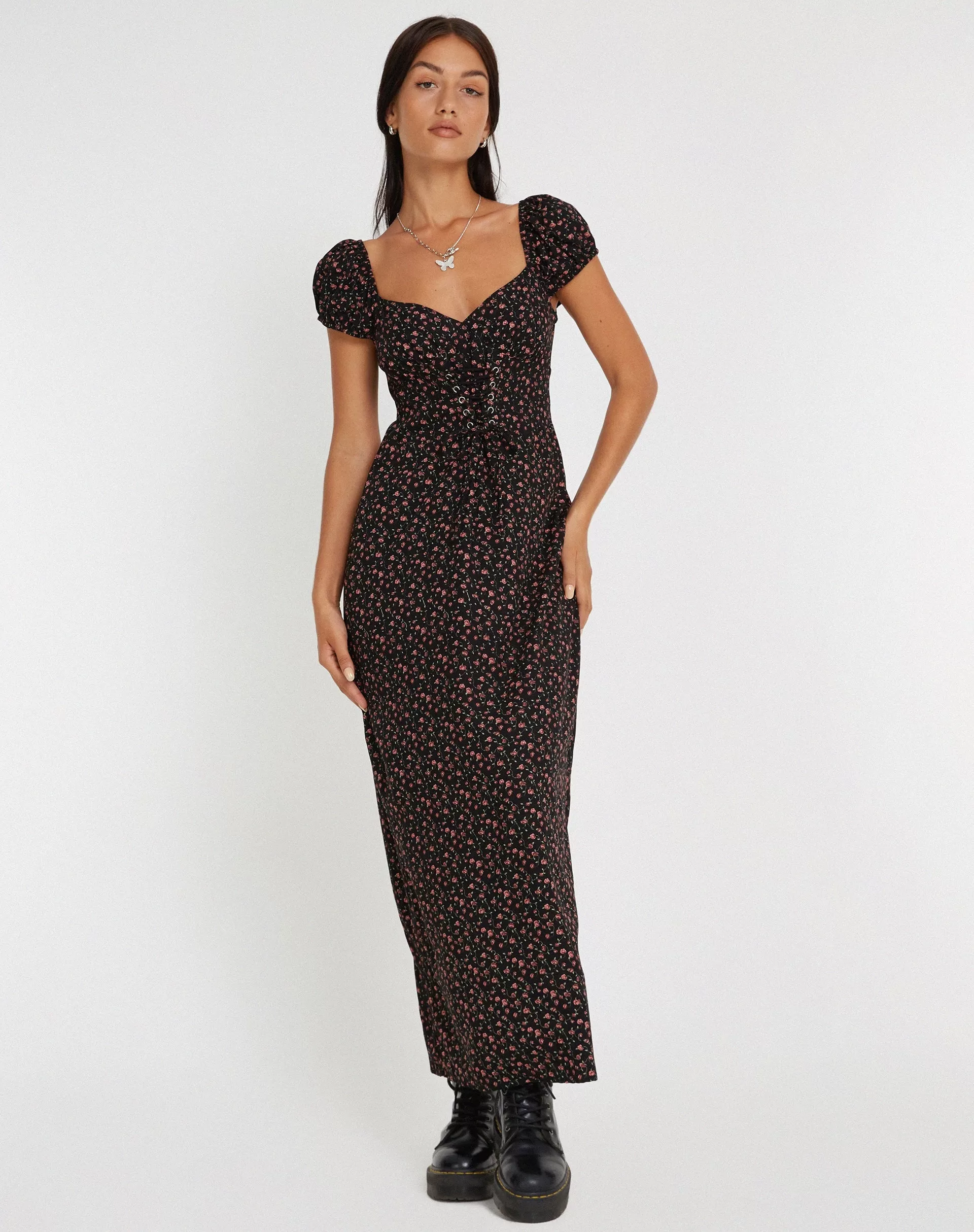 Grace Maxi Dress in Dark Pink Rose Black