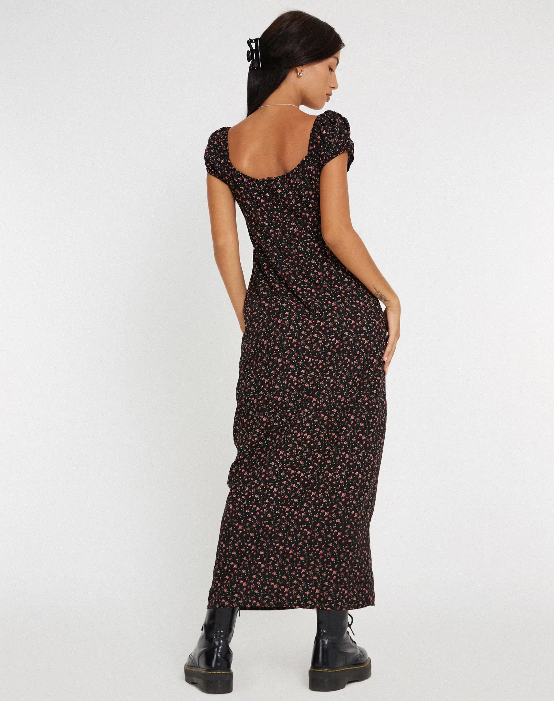 Grace Maxi Dress in Dark Pink Rose Black