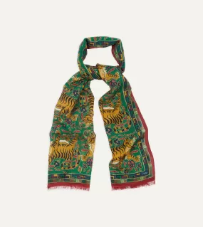 Green Jumbo Tiger Print Wool-Silk Scarf