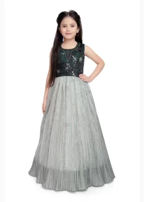 Grey Coloured Pleating Fabric Maxi Dress Gown For Girls