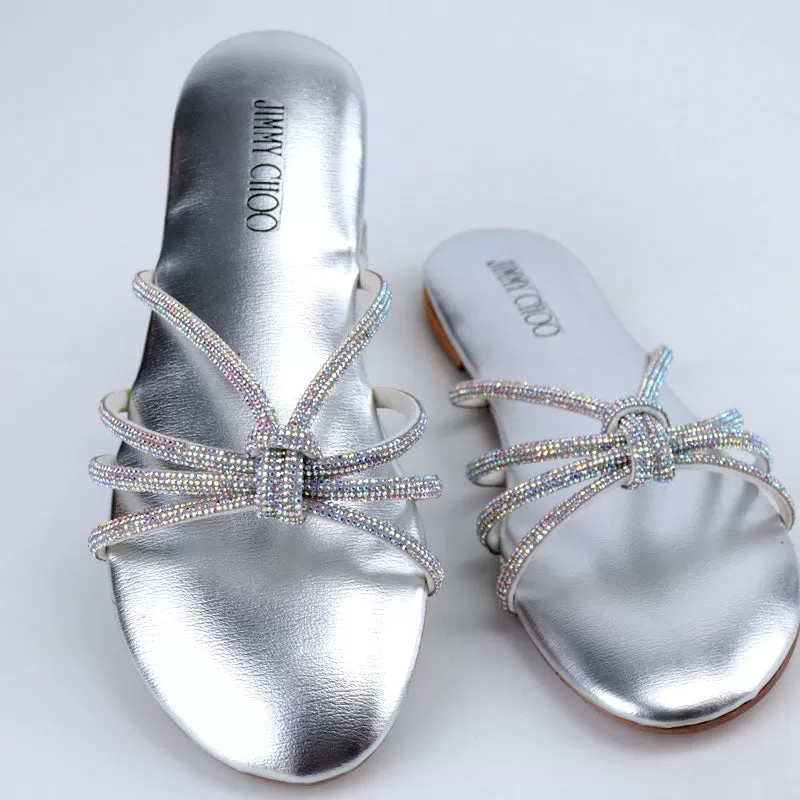 JC Sleek Stylish Rhinestone Knot Strap Flat Slipper