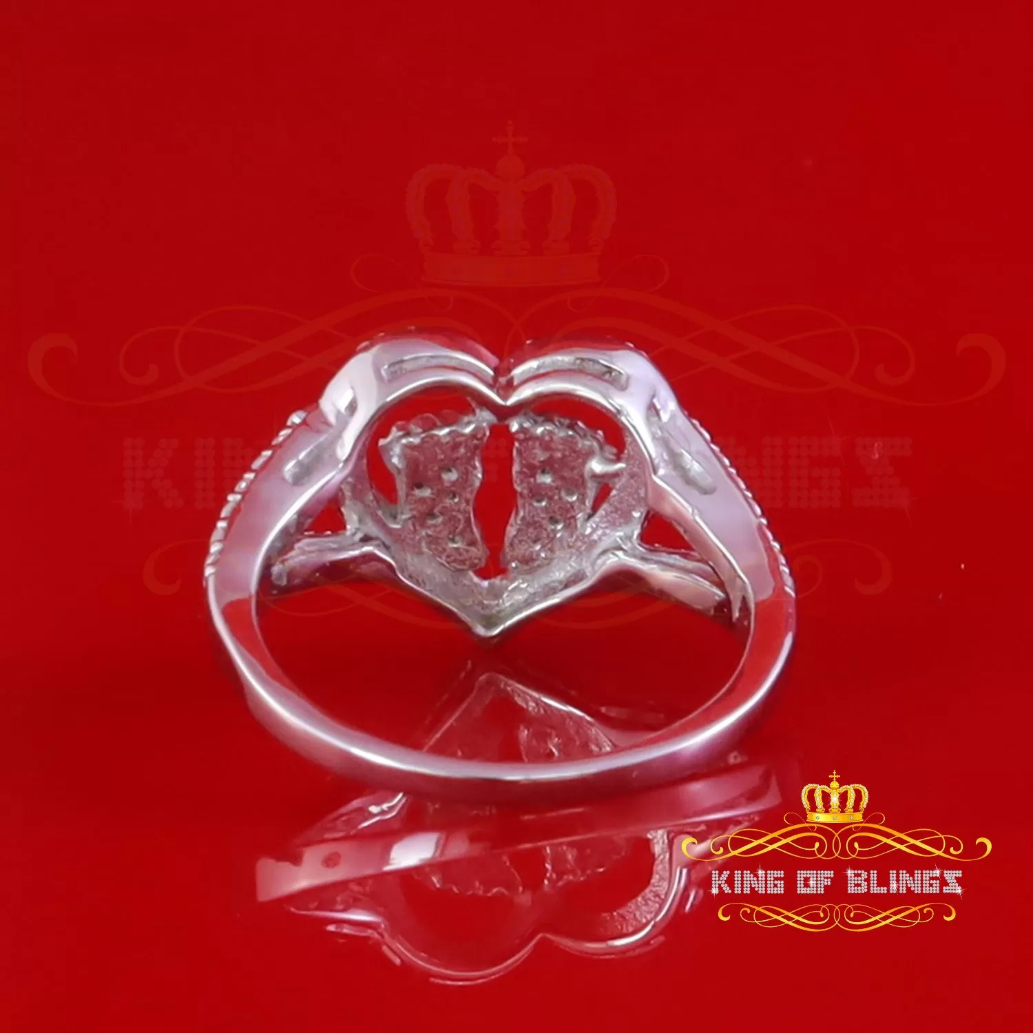 King of Bling's 925 Silver White Heart Child feet 1.00ct VVS D Moissanite Mom Rings Size 8 Women