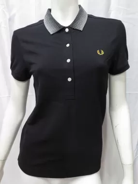 LADIES FRED PERRY OPTICAL OMBRE COLLAR SHIRT (BLACK)