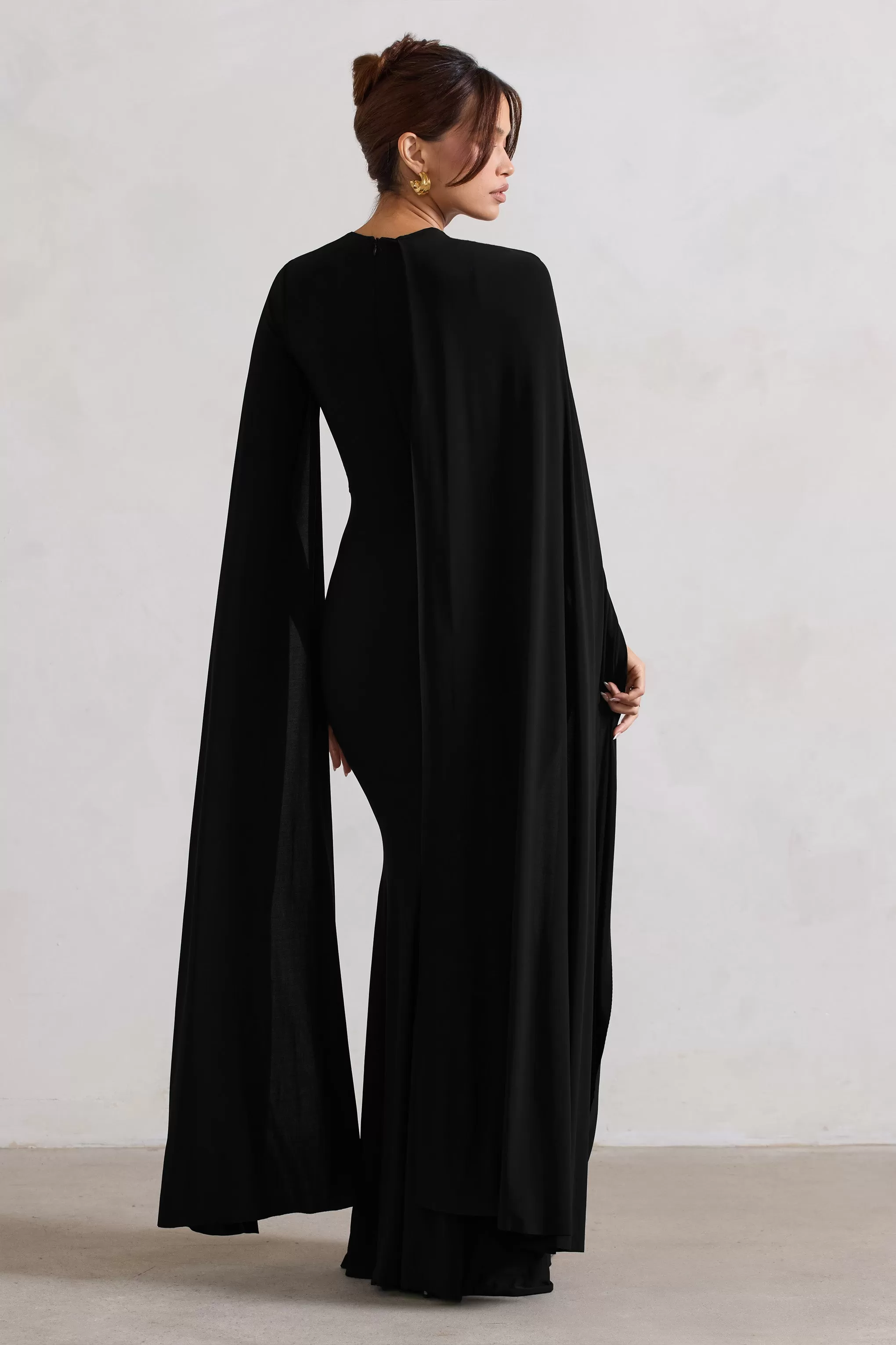 Magdelena | Black Asymmetric Cape Maxi Dress