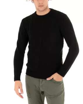 Maglioncino Uomo Girocollo Maglia Inglese Basic Con Trecce Nero GIOSAL-M2420A