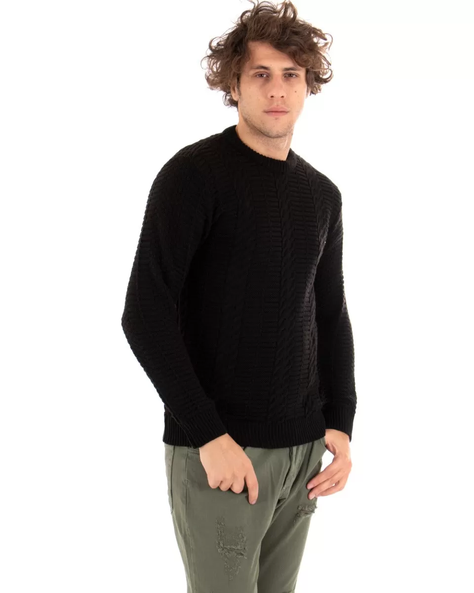 Maglioncino Uomo Girocollo Maglia Inglese Basic Con Trecce Nero GIOSAL-M2420A