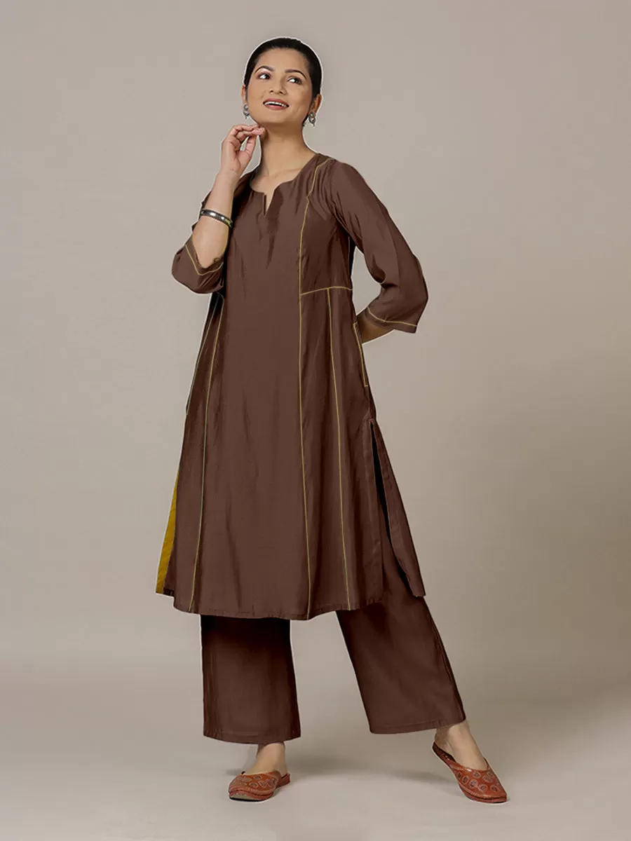 Mahi x Rozaana | A Line Kurta in Walnut Brown with Thread Work | Coords or Only Kurta