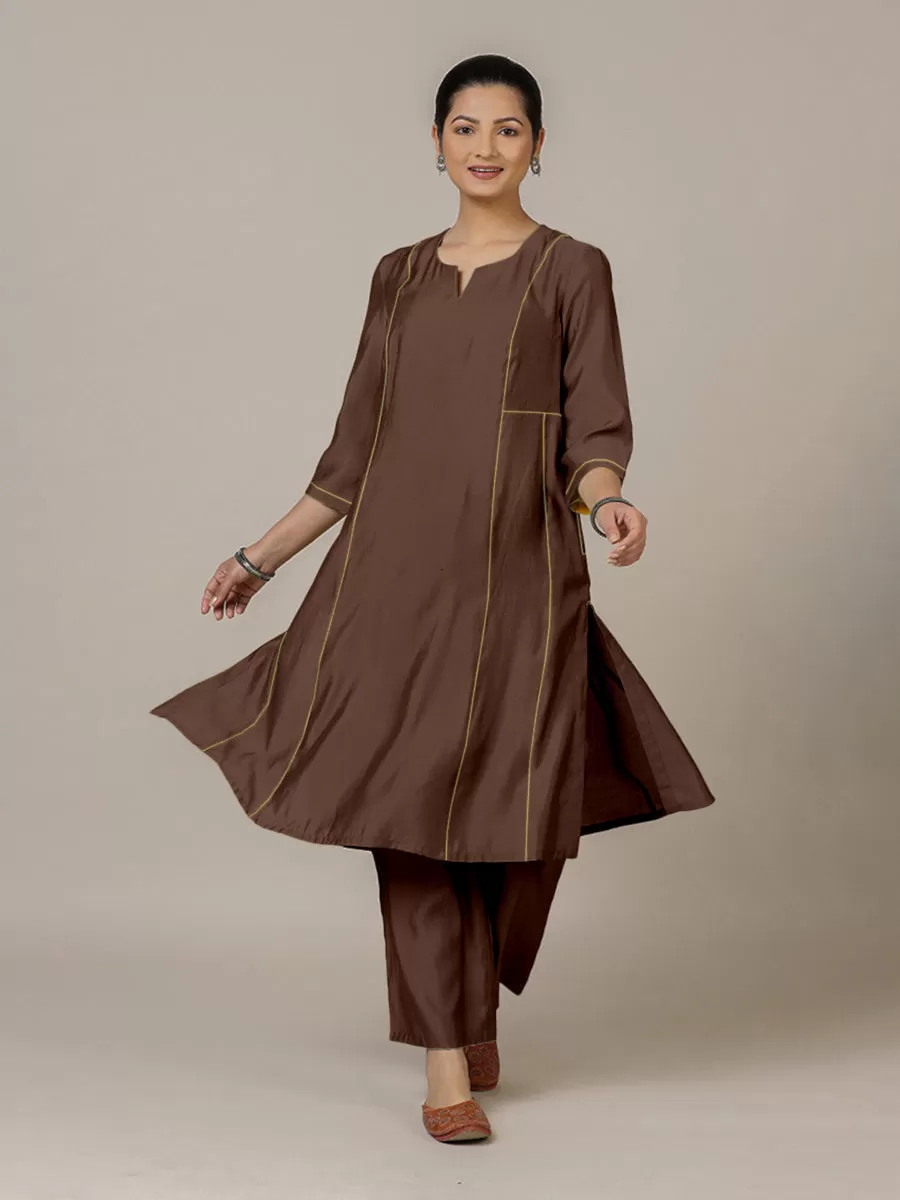 Mahi x Rozaana | A Line Kurta in Walnut Brown with Thread Work | Coords or Only Kurta