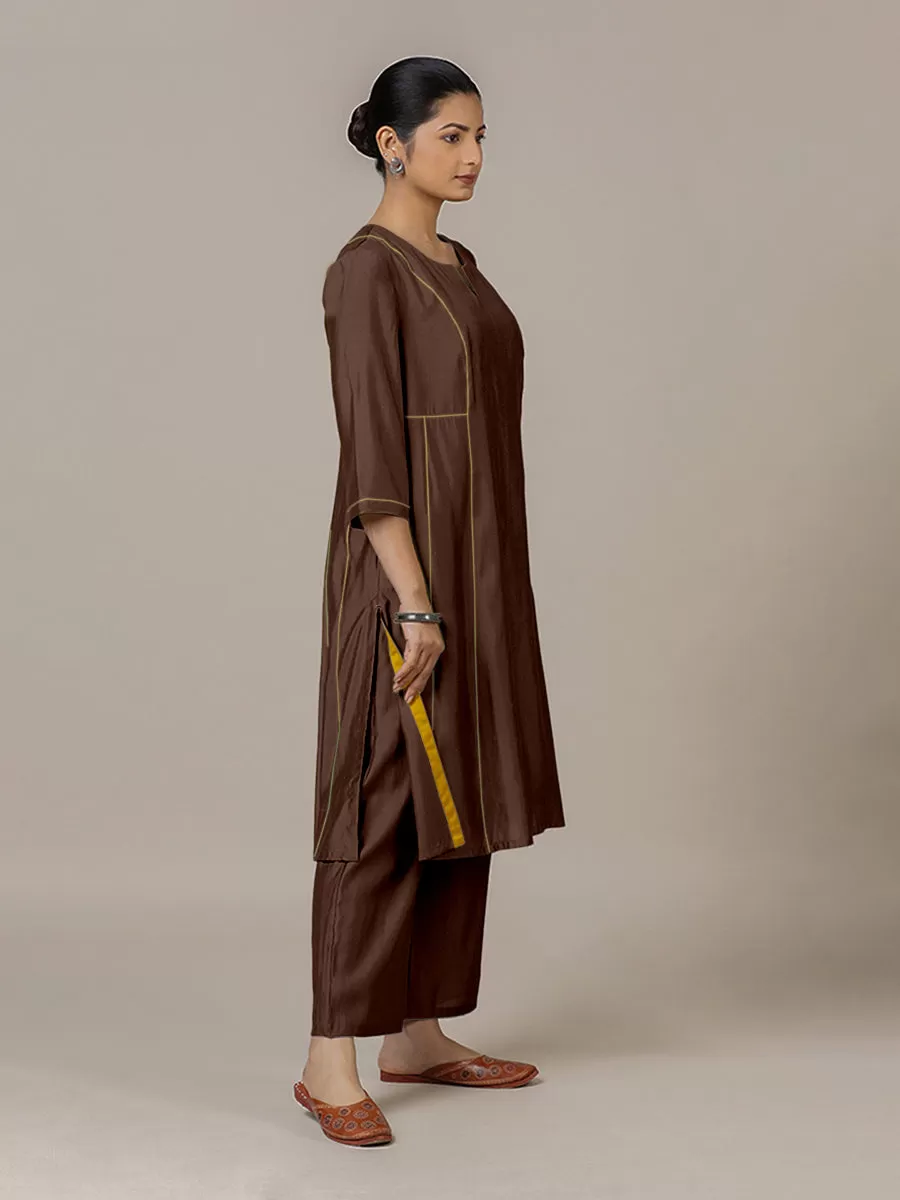 Mahi x Rozaana | A Line Kurta in Walnut Brown with Thread Work | Coords or Only Kurta