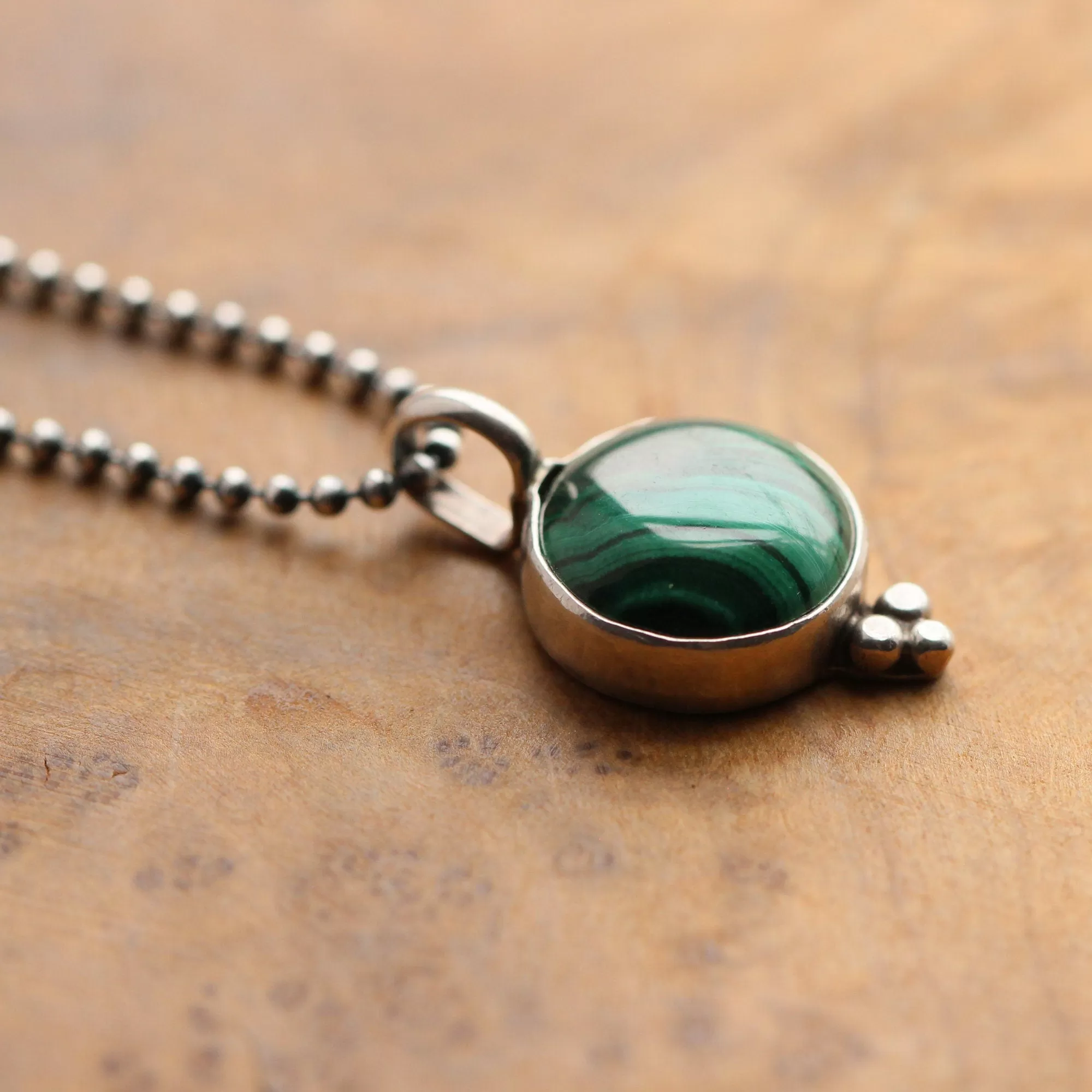 Malachite Sweetheart Necklace - Green Malachite Pendant - .925 Sterling Silver - Malachite Charm