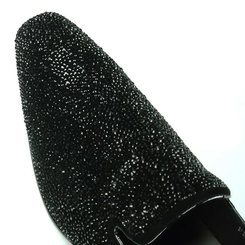 Men's Fiesso Suede Black Crystals Entertainer Fashion Slip On Shoes FI 7101