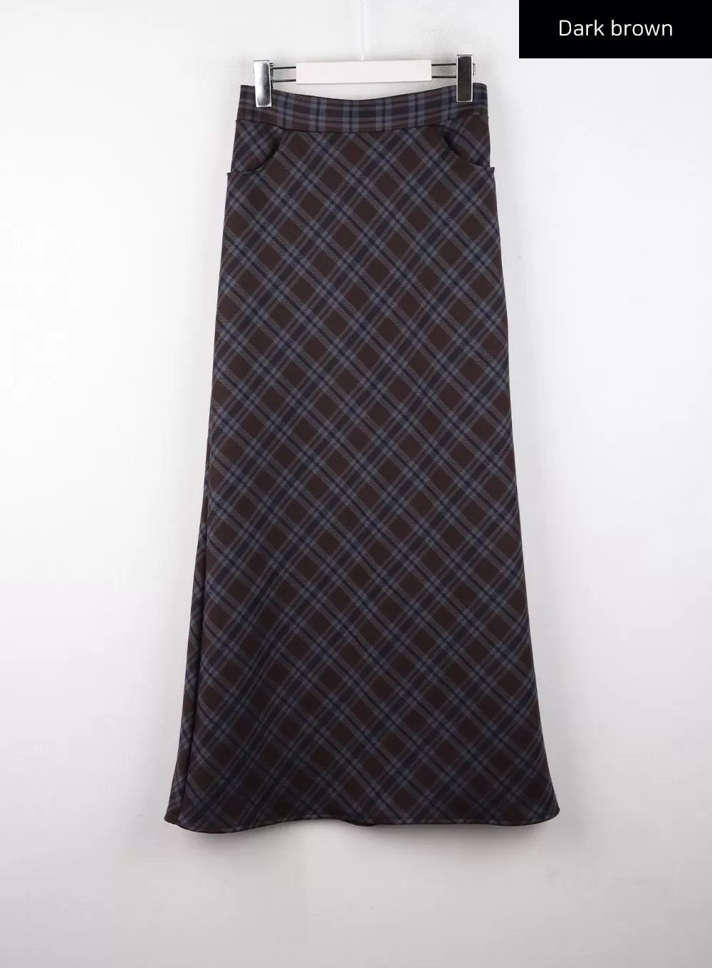 Mid Waist Check Pocket Zip Maxi Skirt CD328