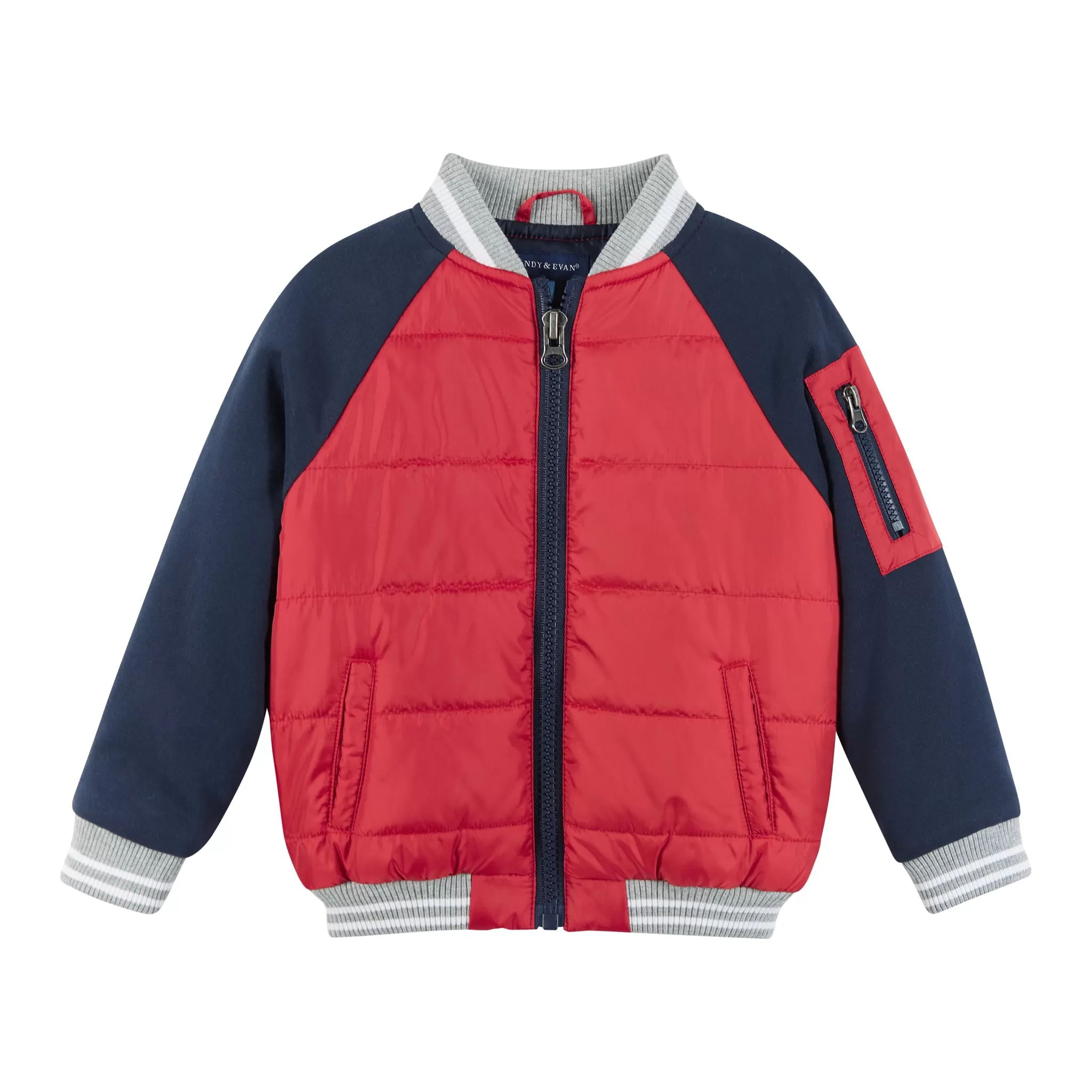 Mixed-Media Light Weight Bomber Jacket | Navy & Red