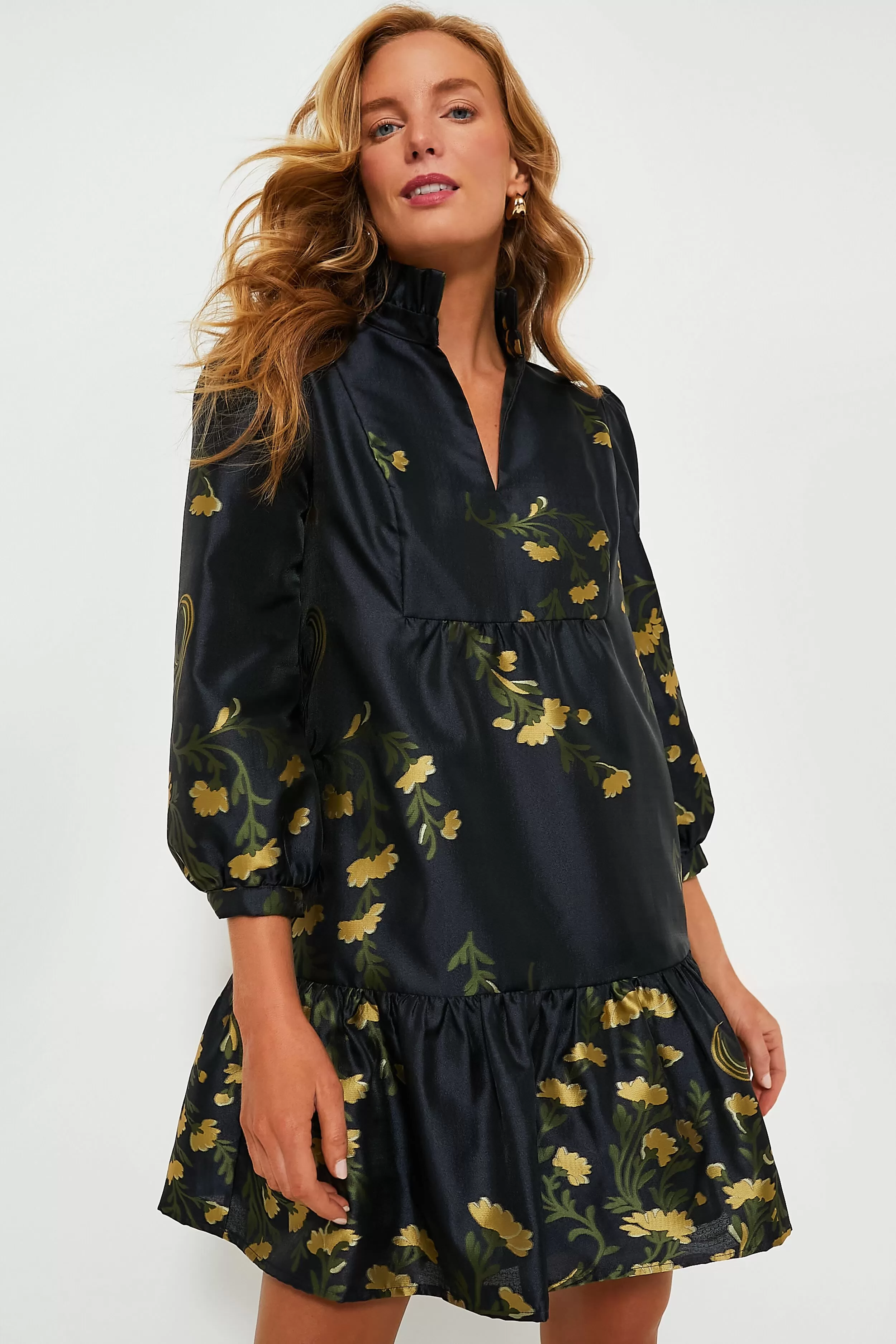 Navy Jasmine Vine Jacquard Palmerston Dress