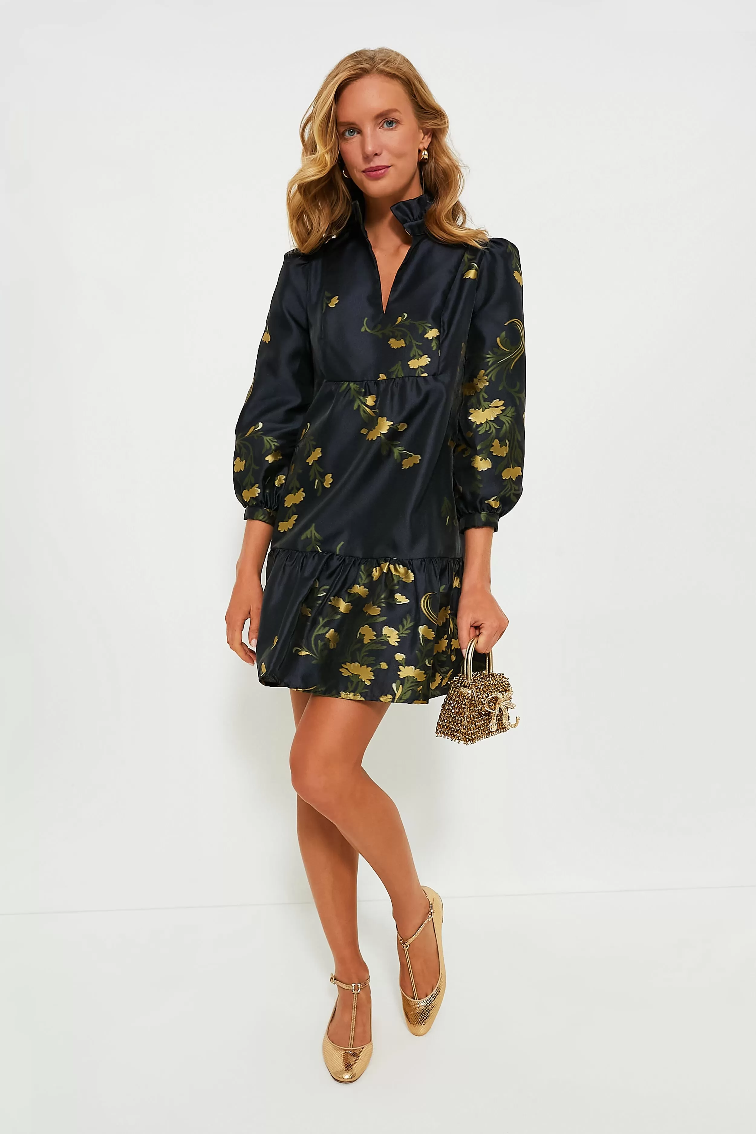 Navy Jasmine Vine Jacquard Palmerston Dress