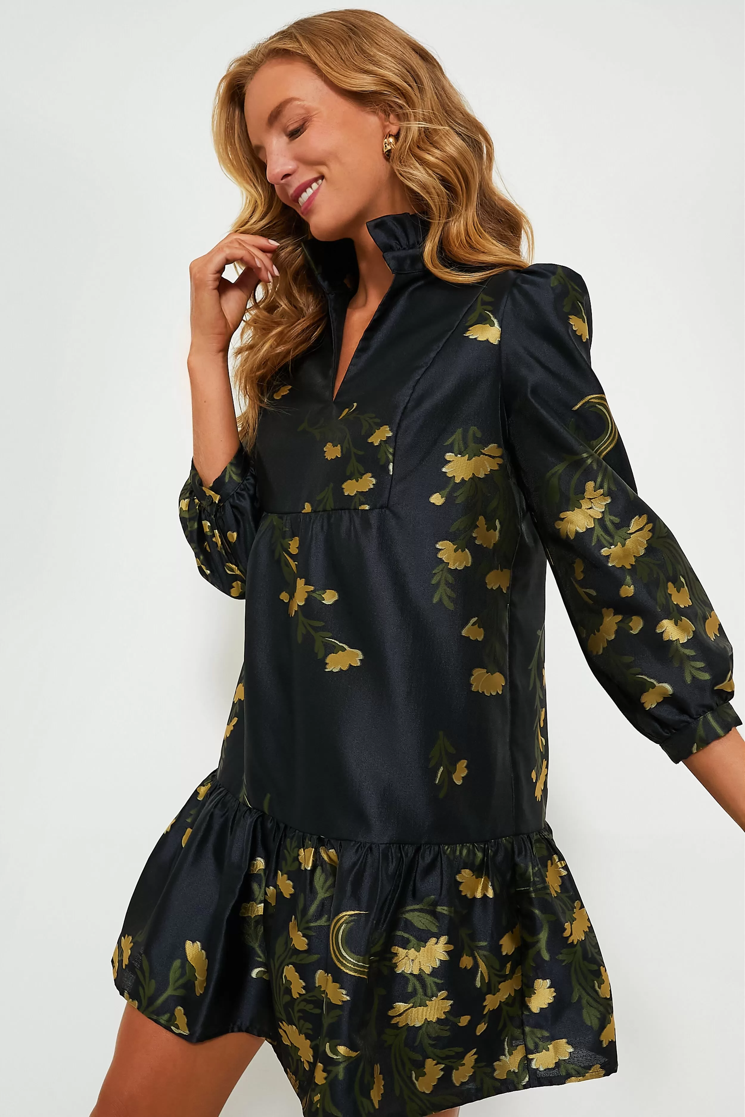 Navy Jasmine Vine Jacquard Palmerston Dress