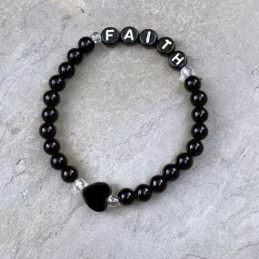 Onyx and Clear Quartz Gemstone “FAITH” Bracelet