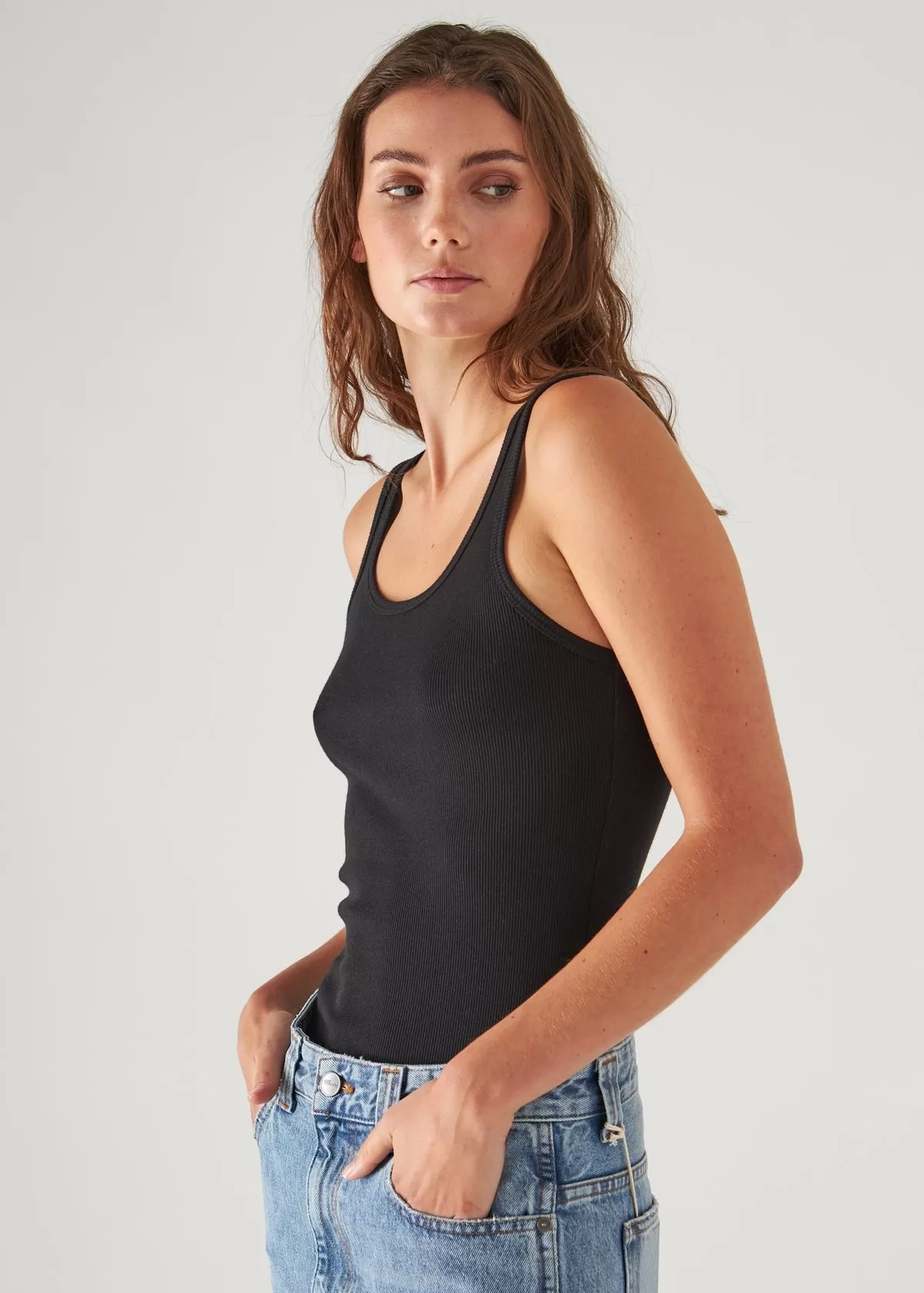 Patrick Assaraf Scoop Neck Rib Tank