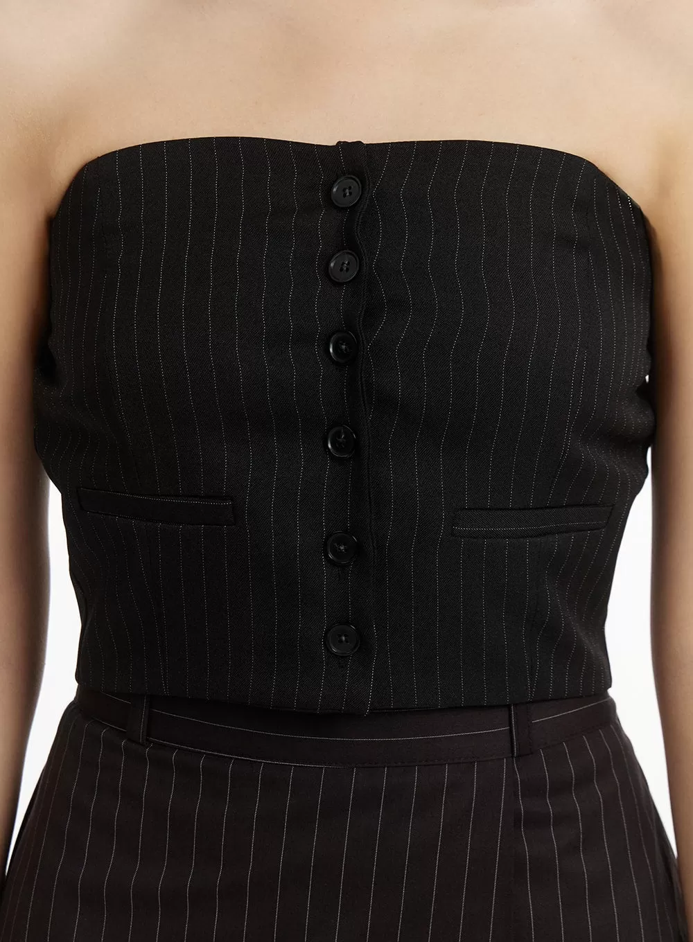 Pinstripe Buttoned Tube Top IM406