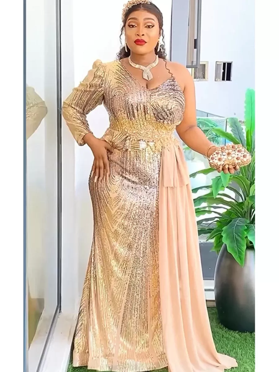 Plus Size African Sequin Evening Dress for Women – Fashionable Dashiki & Ankara Long Party Robes