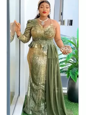 Plus Size African Sequin Evening Dress for Women – Fashionable Dashiki & Ankara Long Party Robes