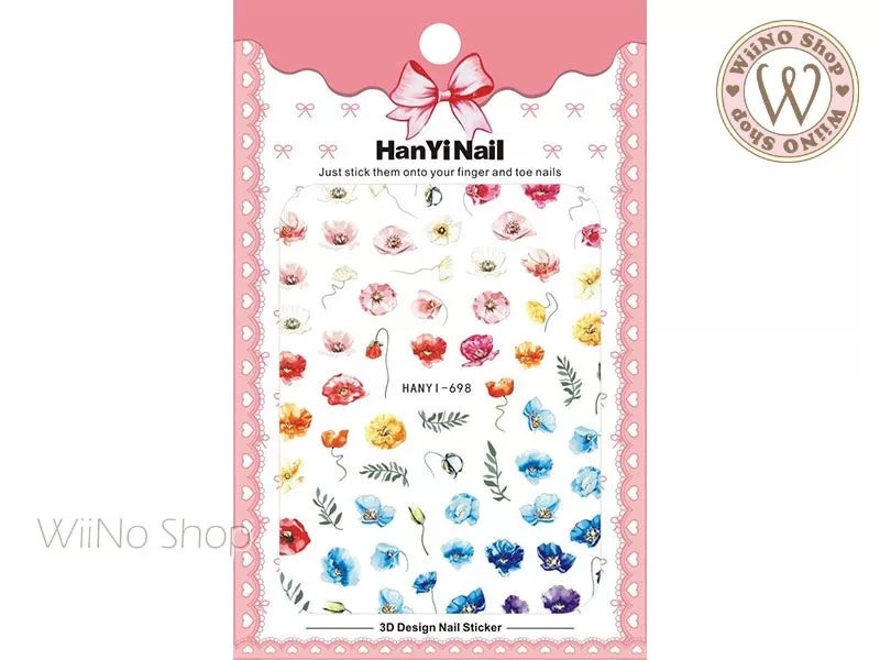 Poppy Flower Adhesive Nail Art Sticker - 1 pc (HY-698)