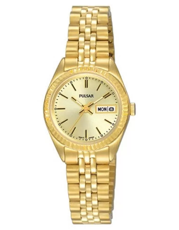 Pulsar Womens Basic Dress Watch - Gold-Tone Case & Bracelet - Champagne - Date