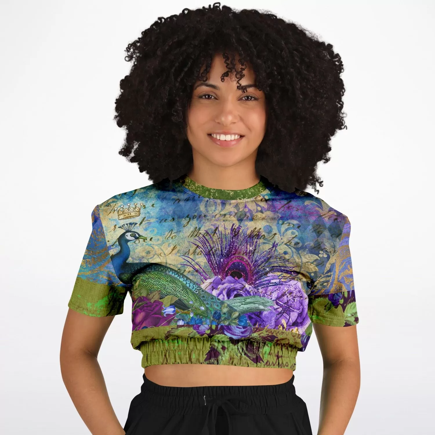 Purple Fusion Short Sleeve Cropped Eco-Poly Sweater