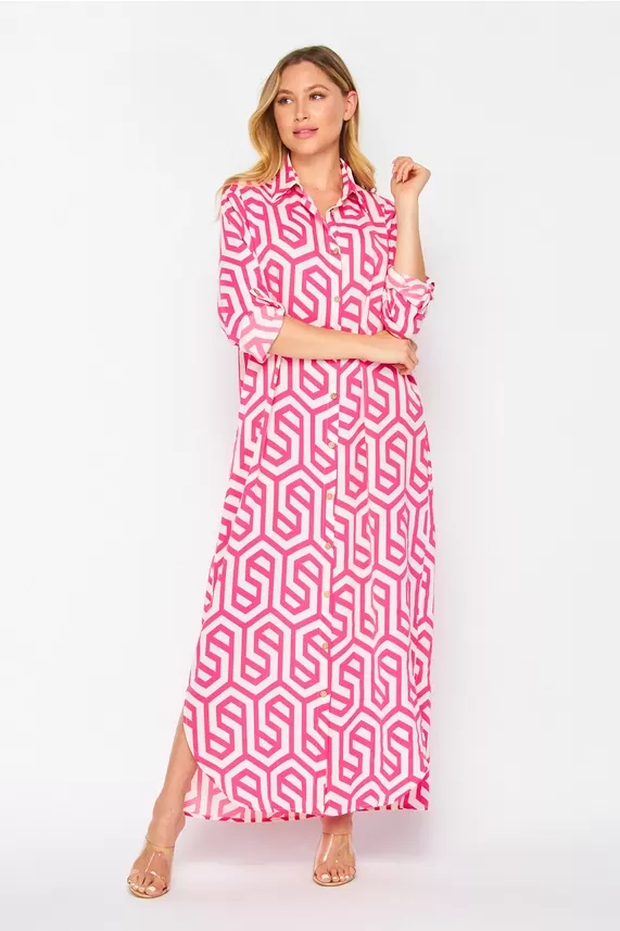 Relaxed Geometric Print Shirt Dress