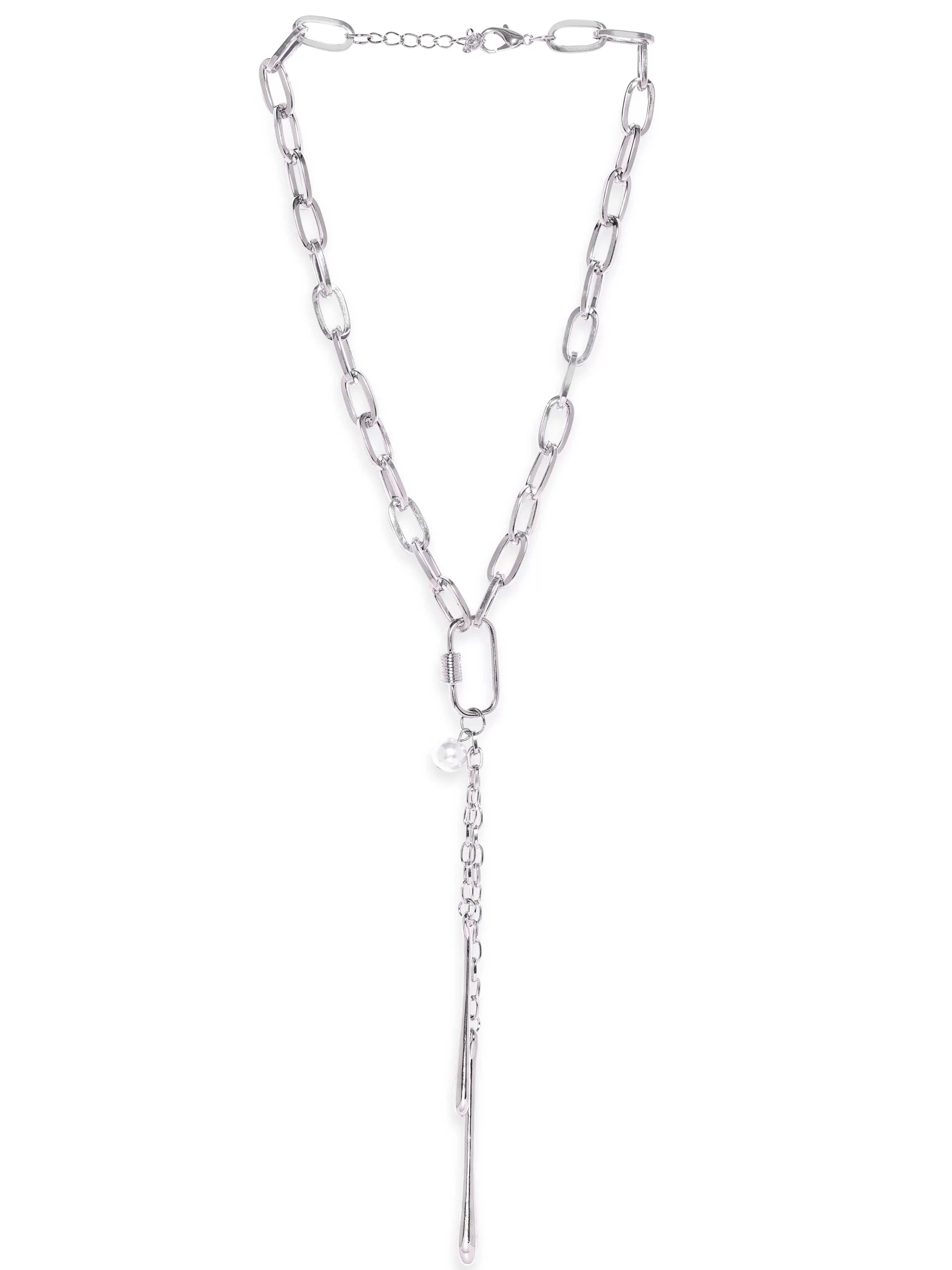 Rubans Voguish Rhodium Plated Link Chain Contemprory Necklace