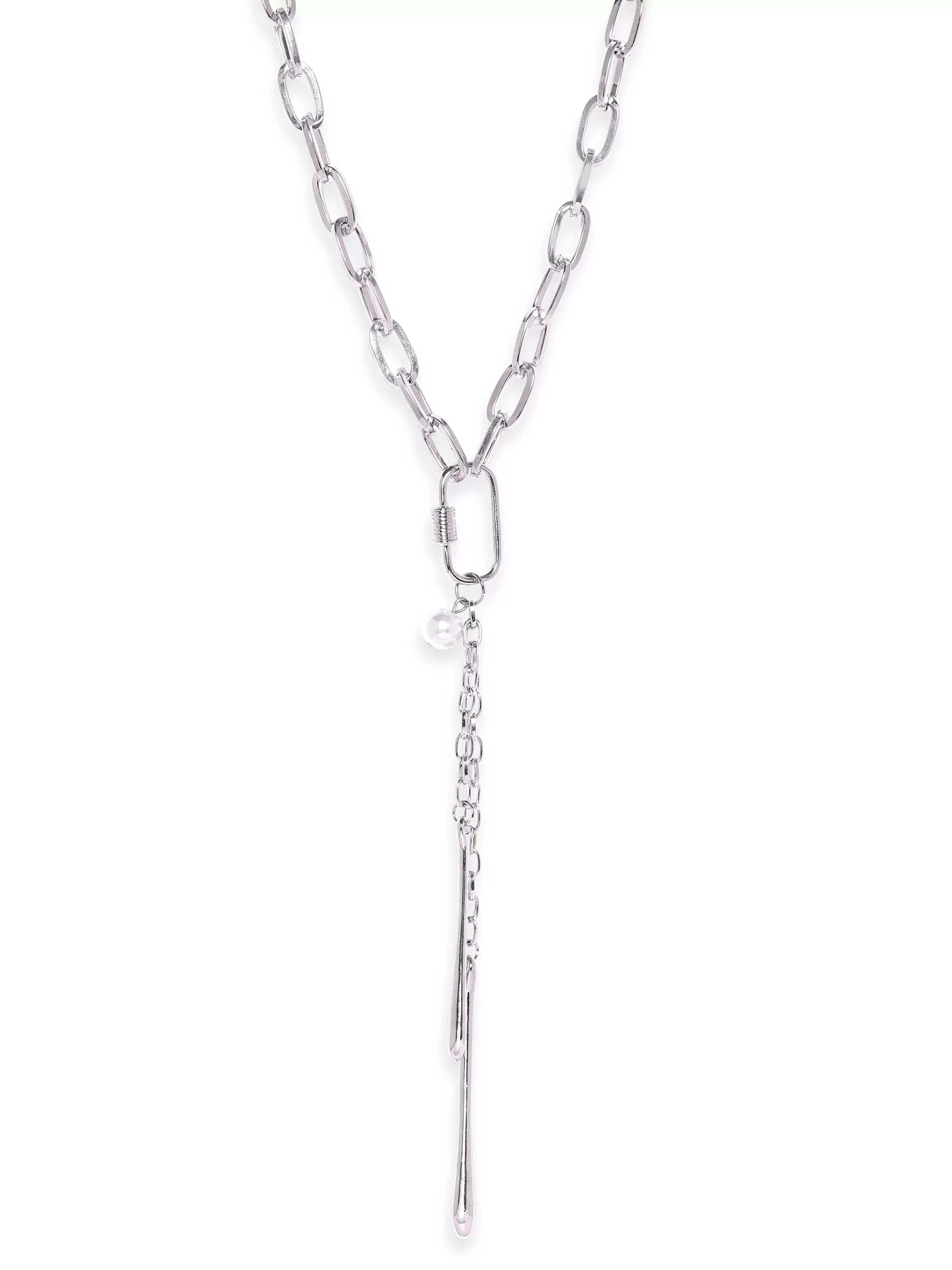 Rubans Voguish Rhodium Plated Link Chain Contemprory Necklace