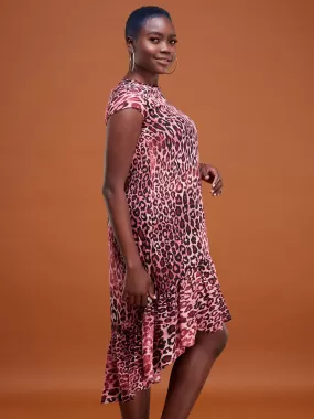 Safari Ayana Cap Sleeved High Low Tent Dress - Pink Cheetah Print