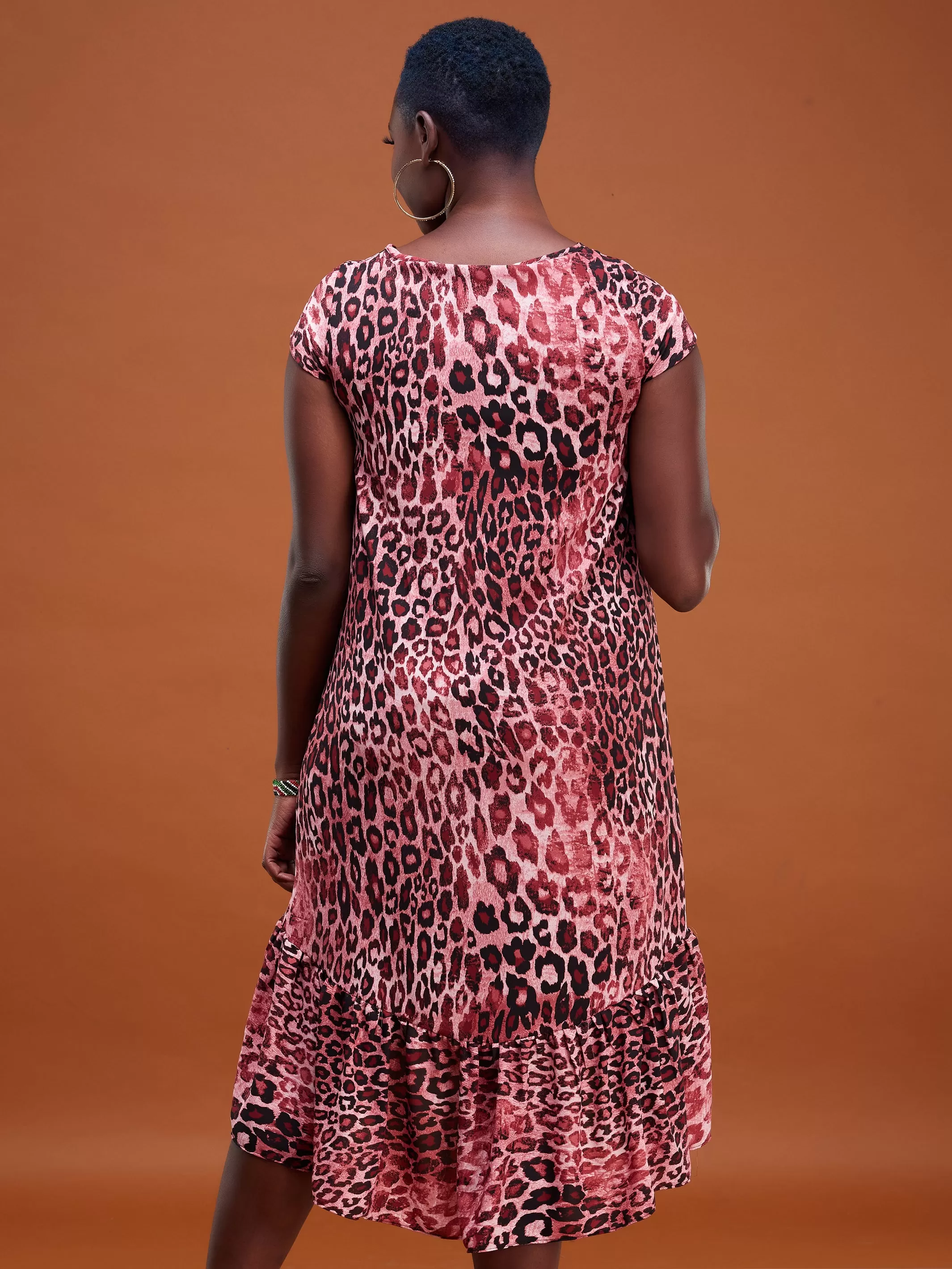 Safari Ayana Cap Sleeved High Low Tent Dress - Pink Cheetah Print