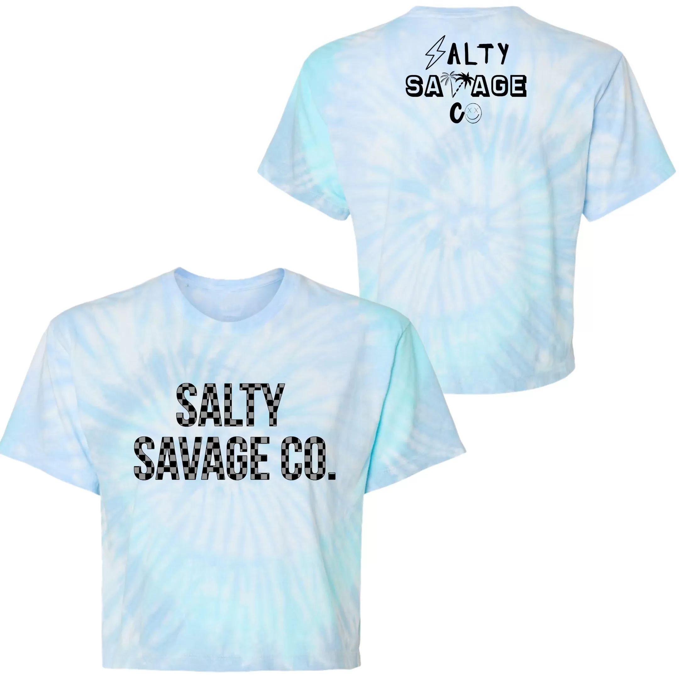 Salty Savage Ladies "Checkered Logo" Spiral Tie Dye Crop Tee